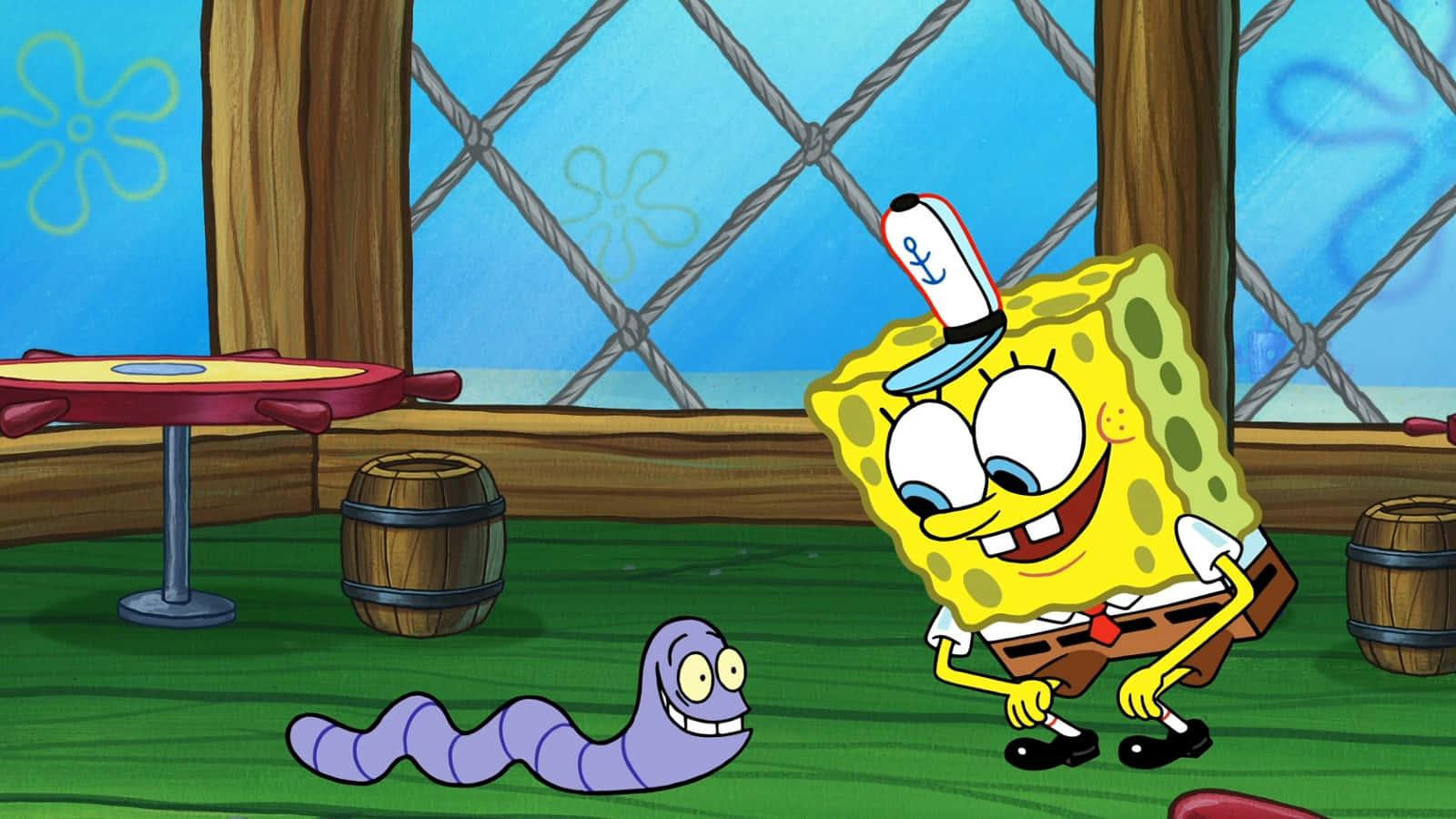 SpongeBob SquarePants With A Pet Worm Picture — 1600x900 wallpaper