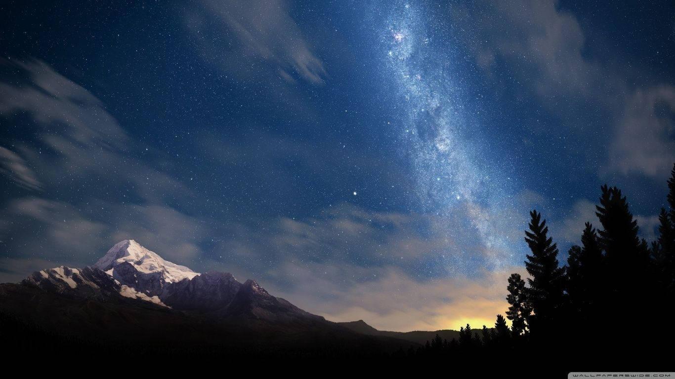 Starry Night Above Nature Landscape — 1366x768 wallpaper