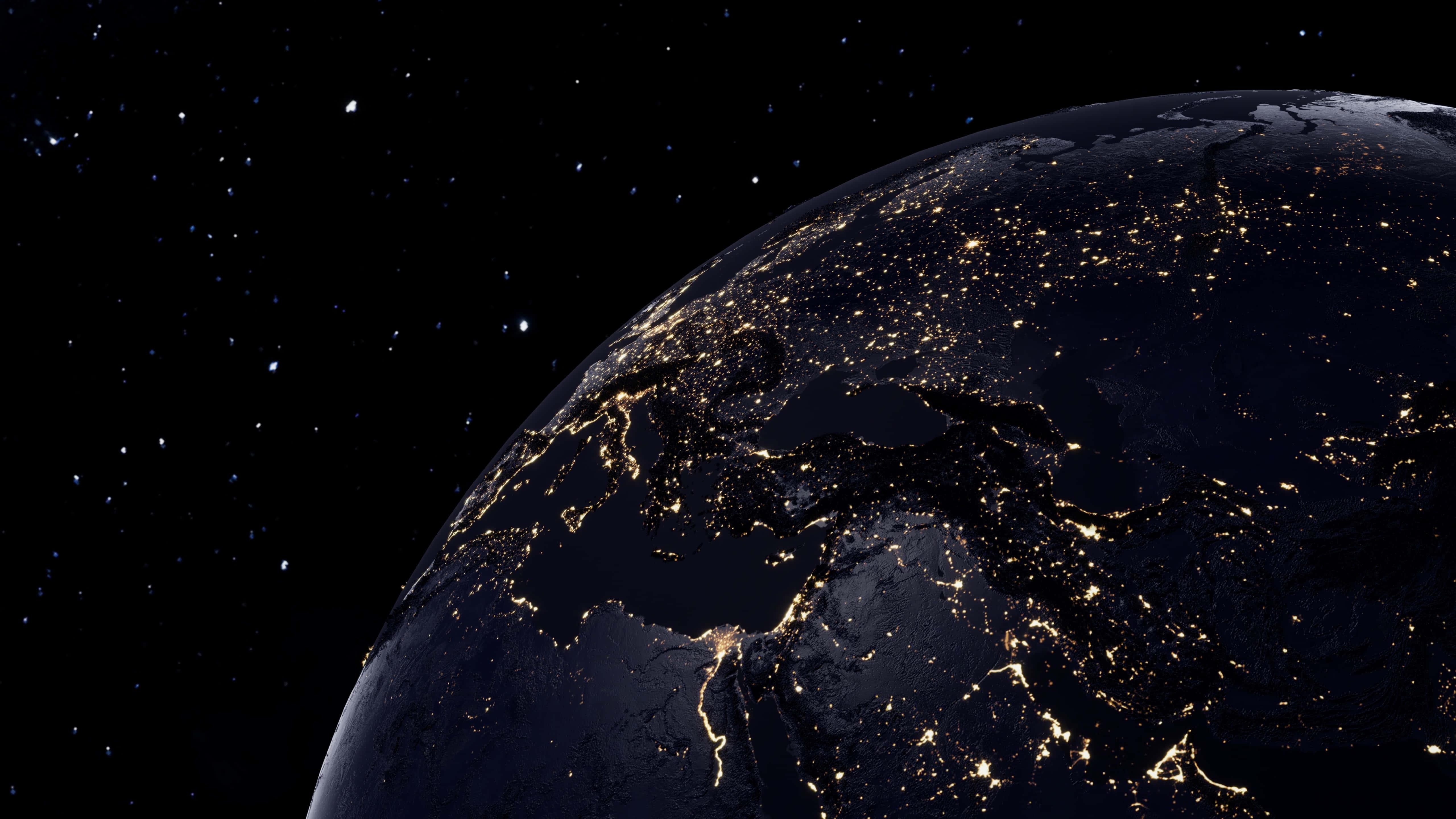 Stars And City Lights On Earth Background — 5120x2880 wallpaper