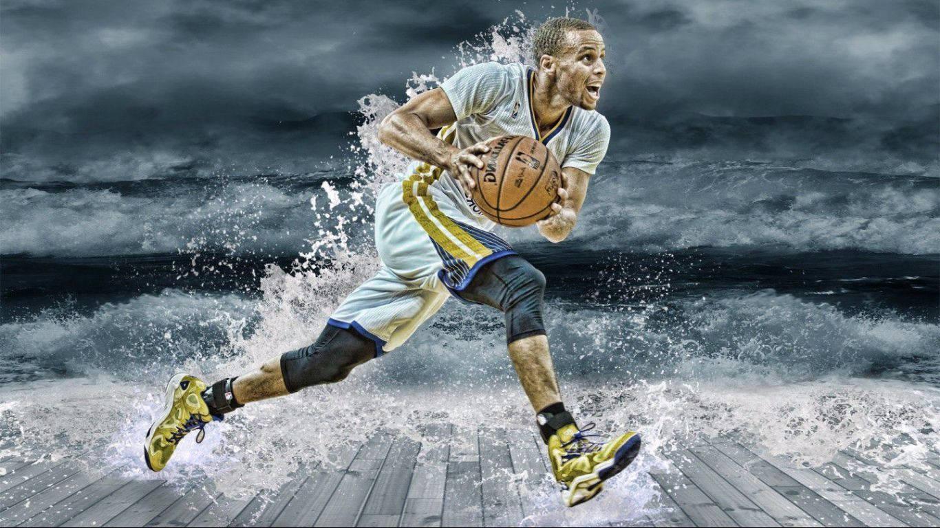 Stephen Curry With White Water Splash — 1366x768 wallpaper