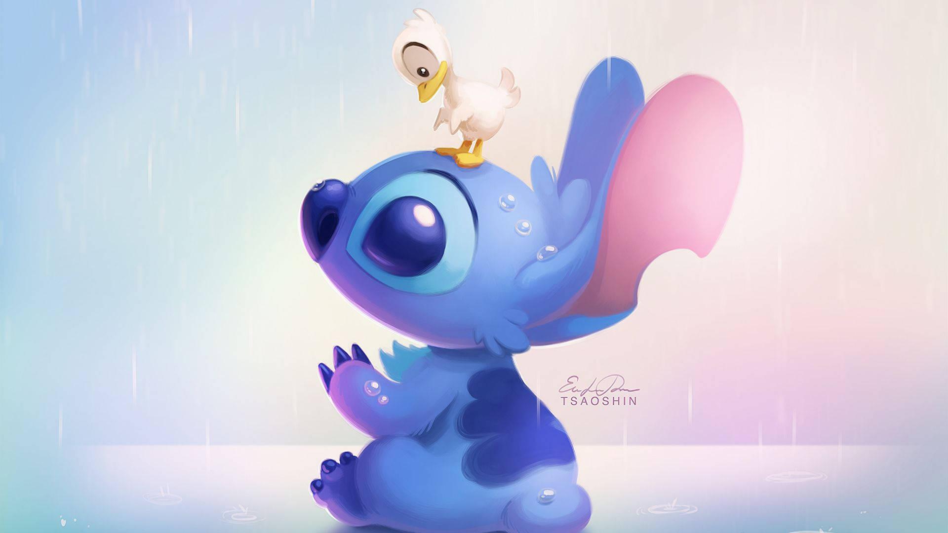 Stitch Enjoying a Day with a Duckling