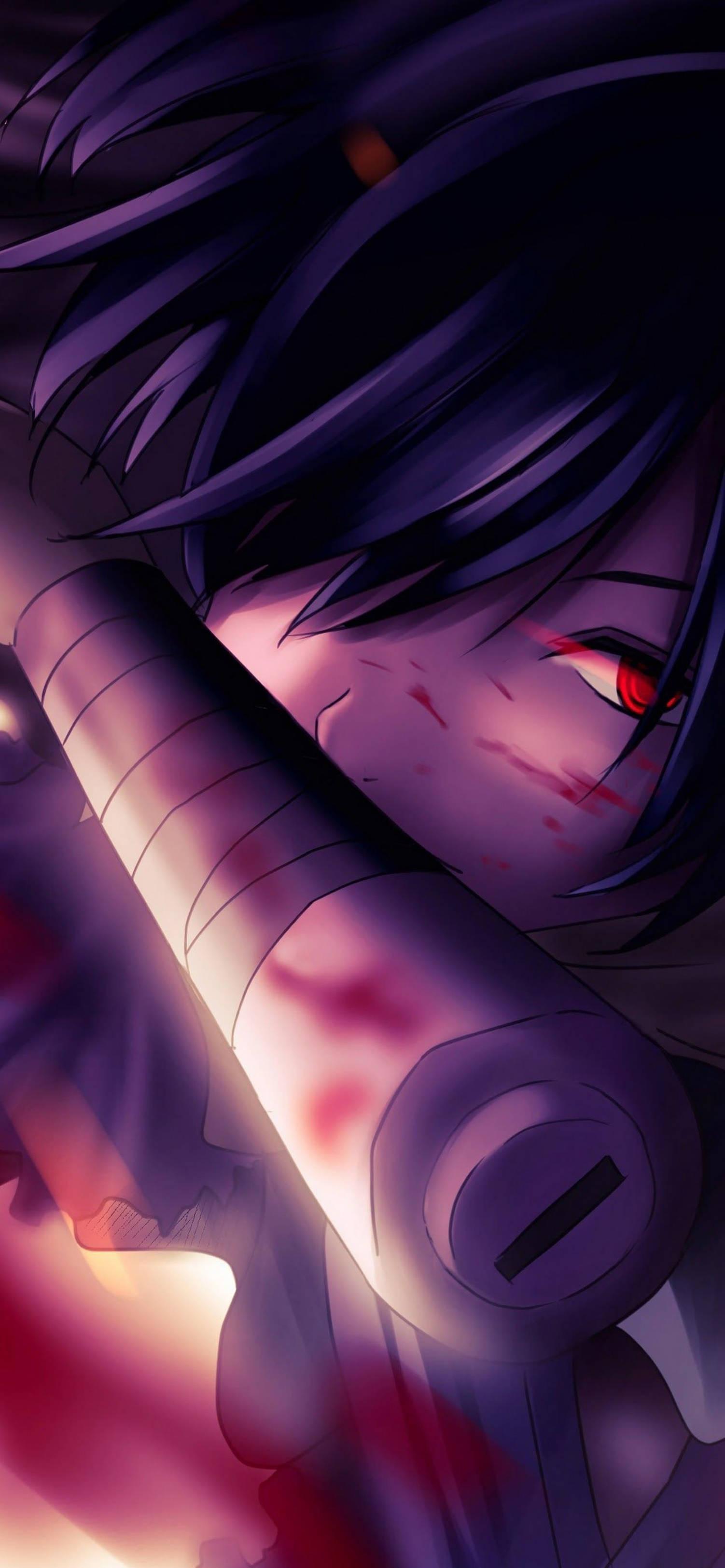 Stunning 4K Anime battle scene features character with glowing red eyes for iPhone. — 1502x3250 wallpaper