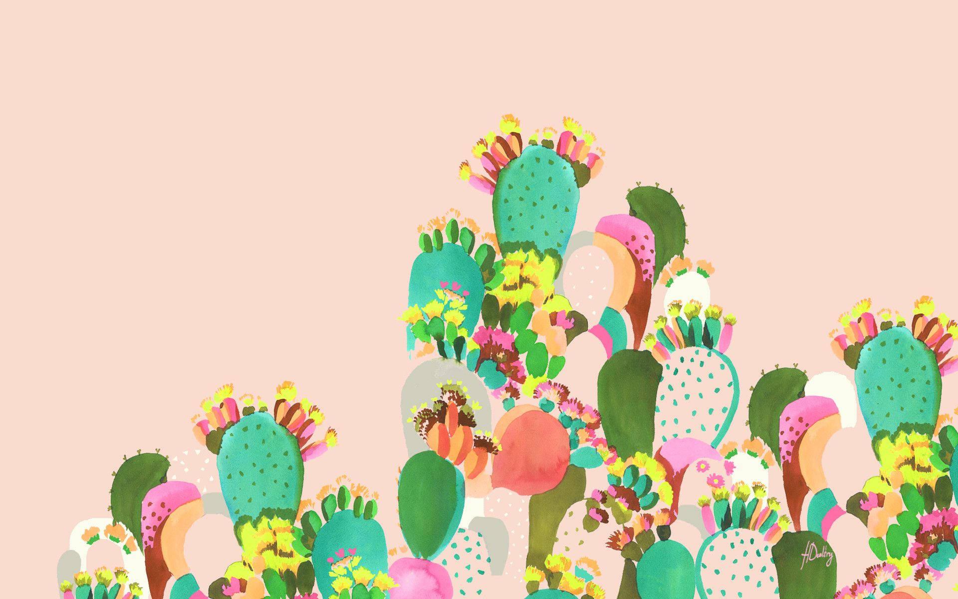 Summer Aesthetic Cactus Painting — 1920x1200 wallpaper