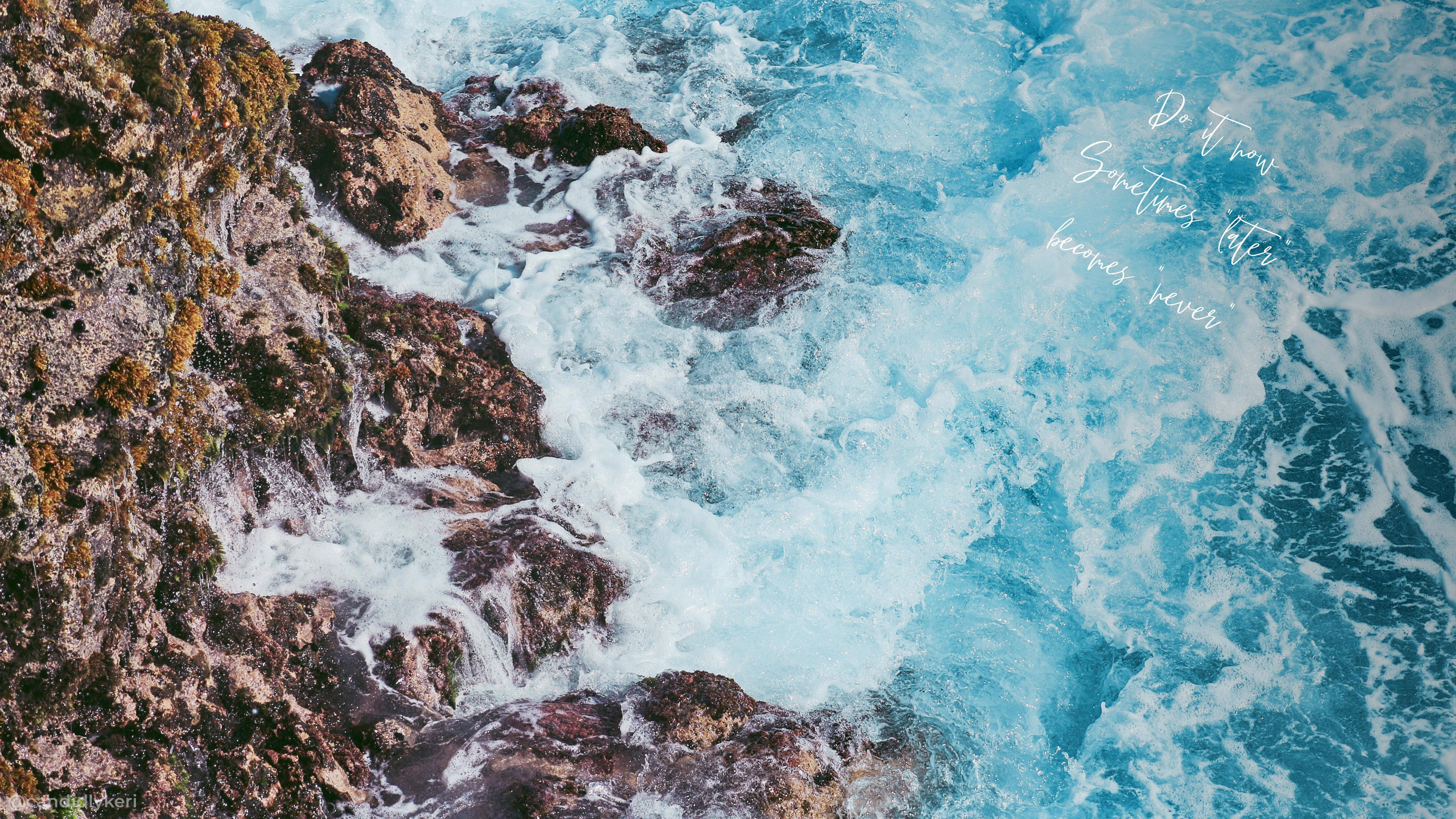 Summer Aesthetic Rocky Beach Shore — 5120x2880 wallpaper