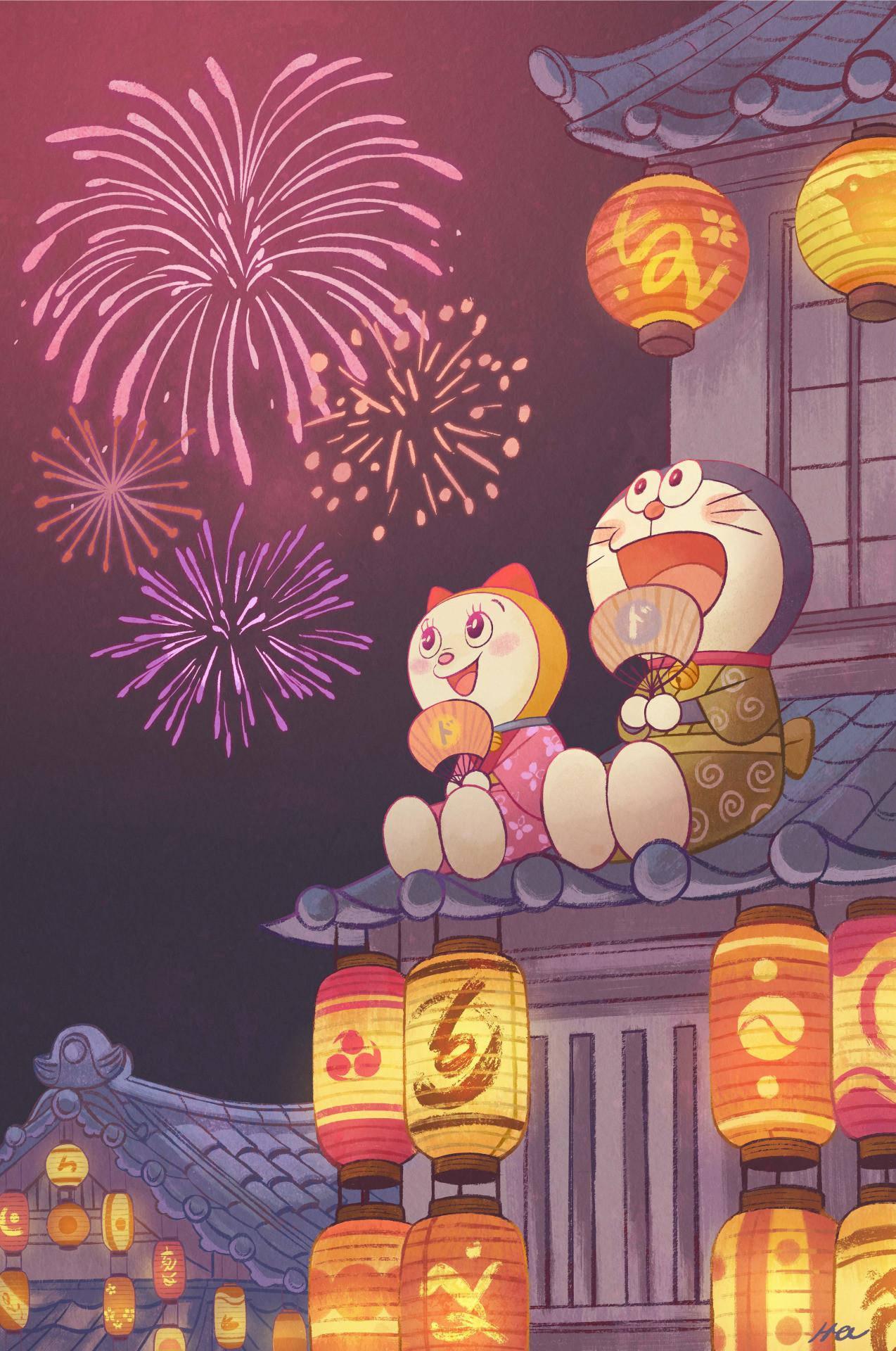 Summer Festival Dorami And Doraemon iPhone — 1274x1920 wallpaper