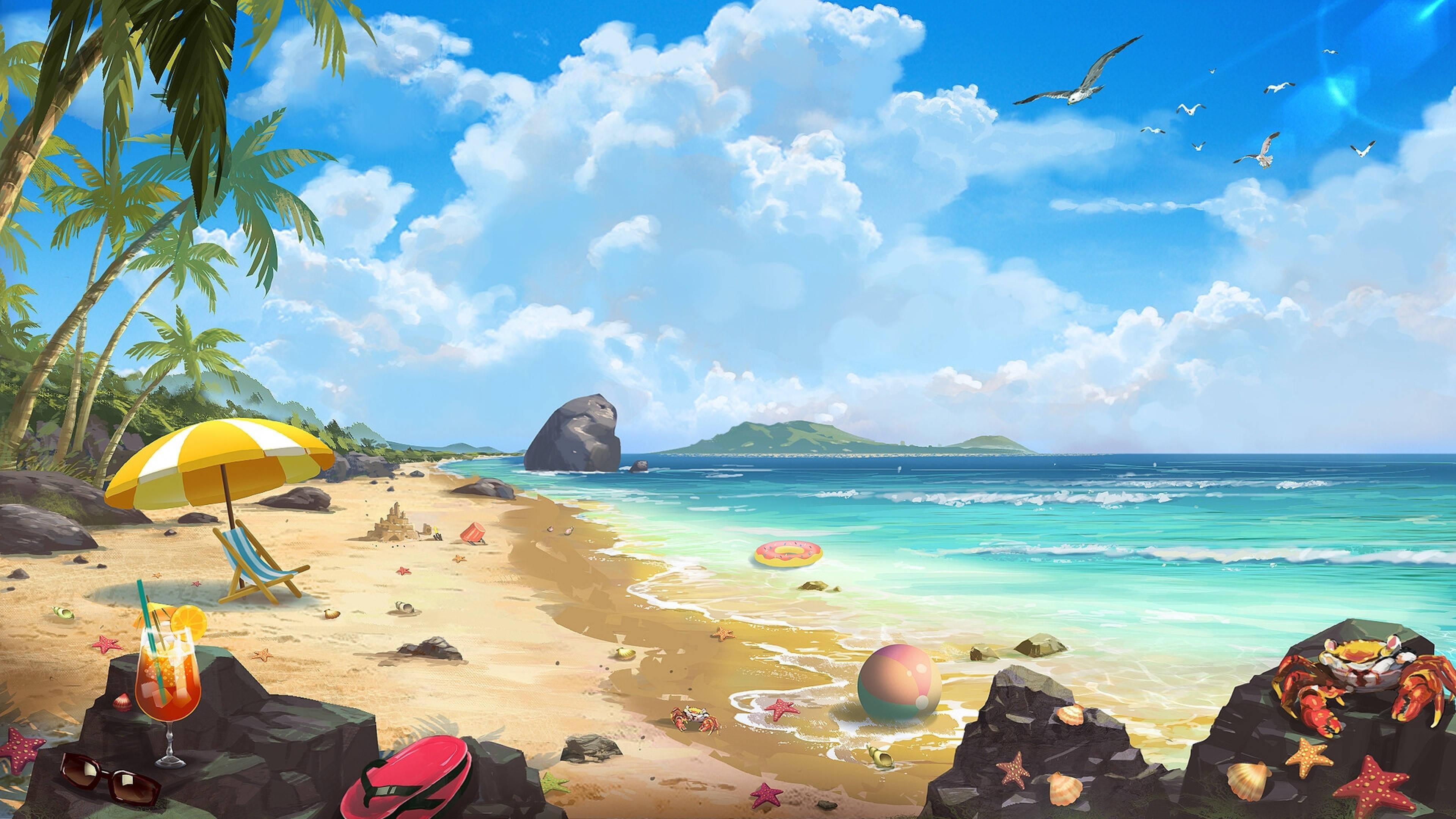 Summer iPhone Beach Digital Art — 3840x2160 wallpaper