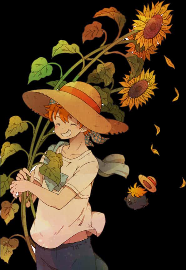 Sunflower Boyand Black Creature — 595x865 wallpaper