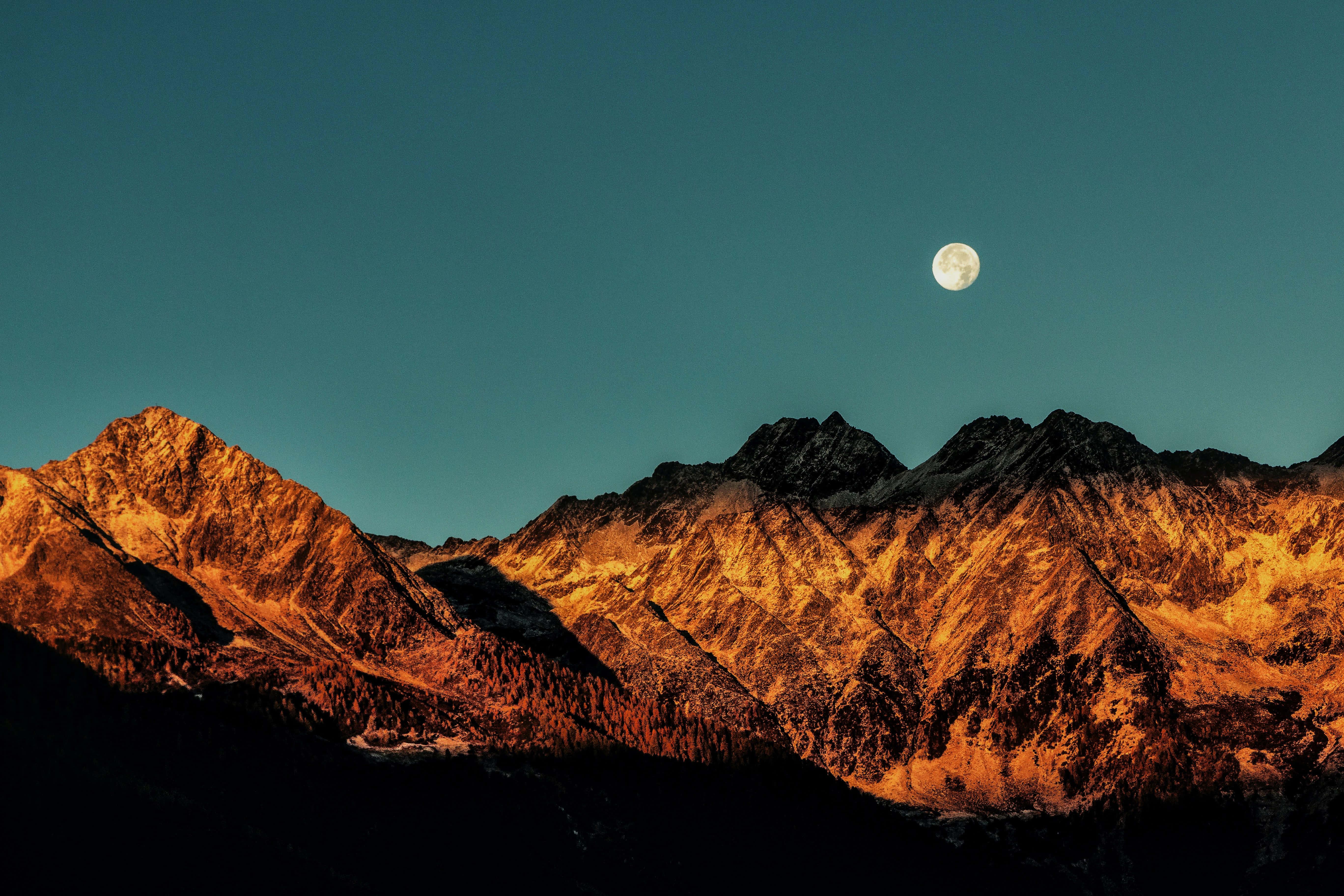Sunrise Light On Mountain With Moon Picture — 5472x3648 wallpaper