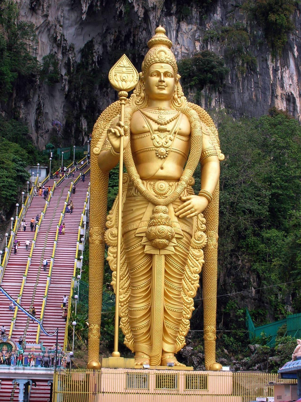 Tall Golden Murugan Statue