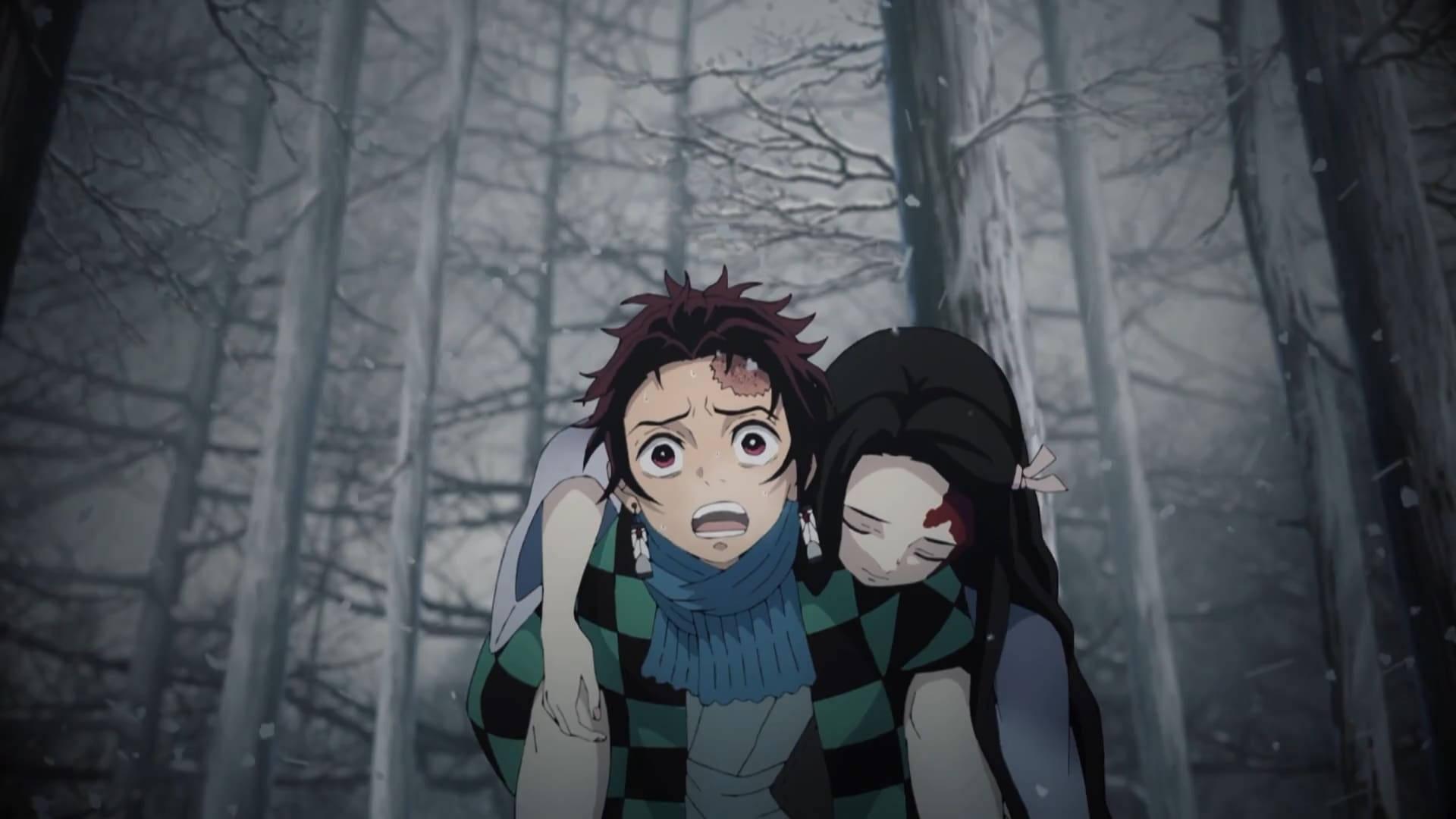 Tanjiro Carrying Nezuko in Demon Slayer