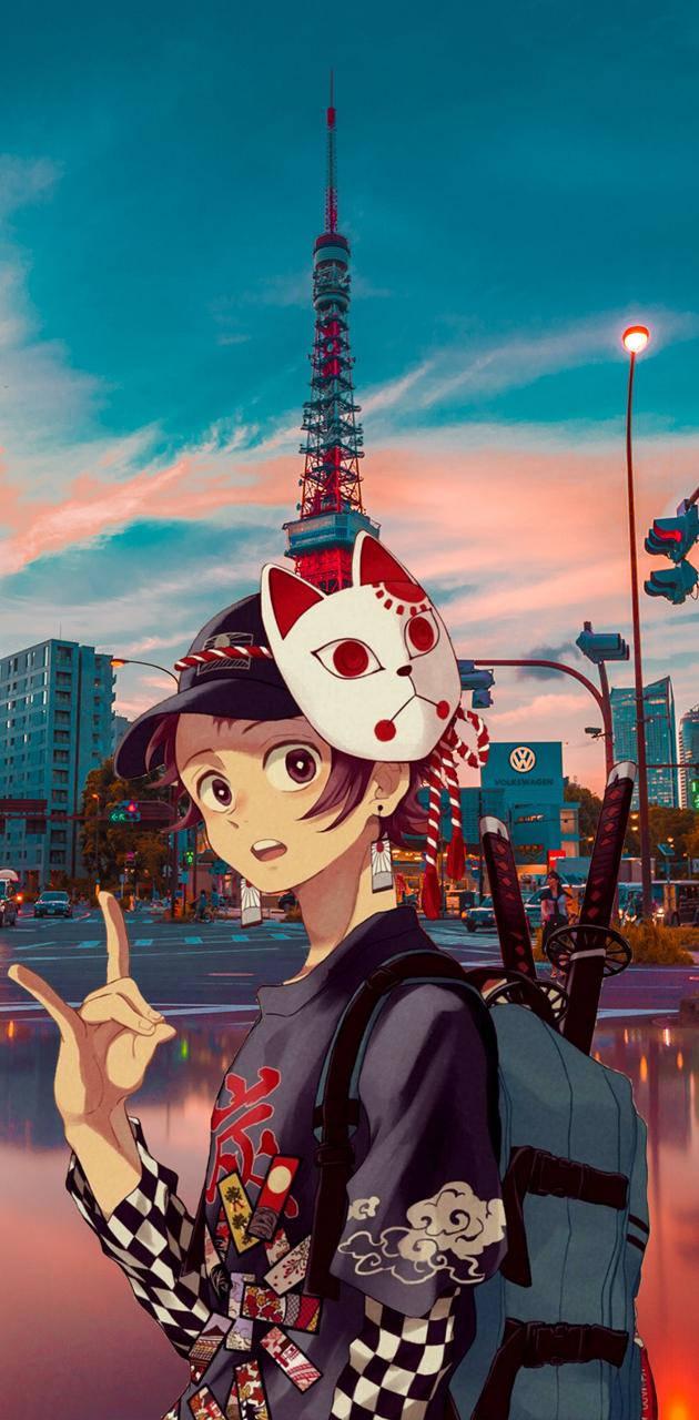 Tanjiro In The City Demon Slayer PFP — 630x1280 wallpaper