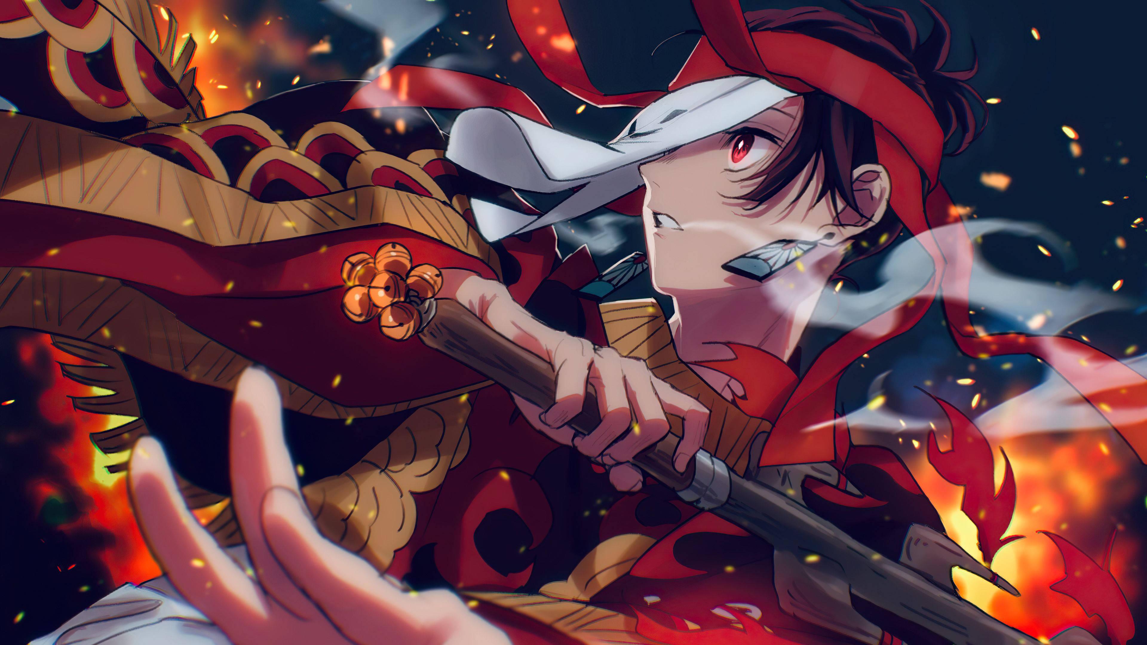 Tanjiro PFP Fire Breathing — 3840x2160 wallpaper