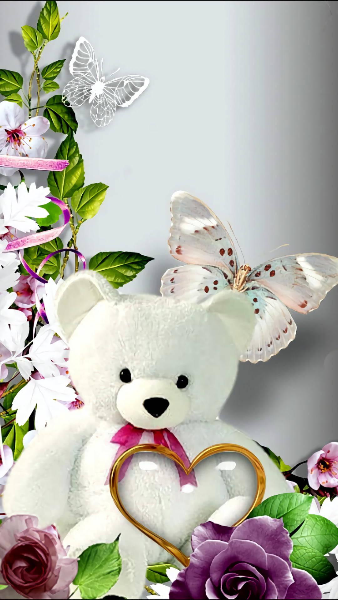 Teddy Bear And Butterfly Flower Mobile — 1080x1920 wallpaper
