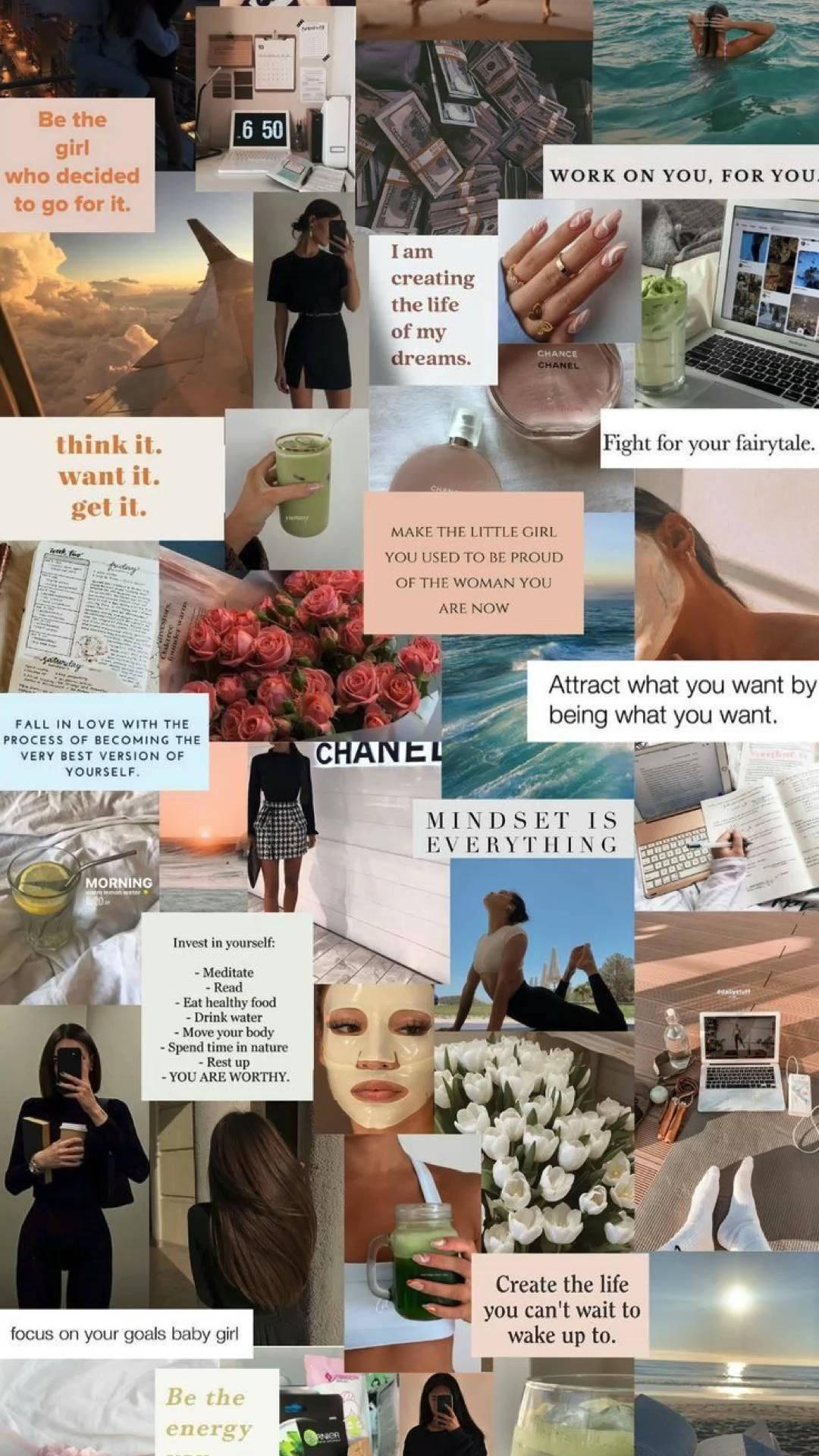 That Girl Aesthetic Lifestyle Motivational Collage — 1080x1920 wallpaper