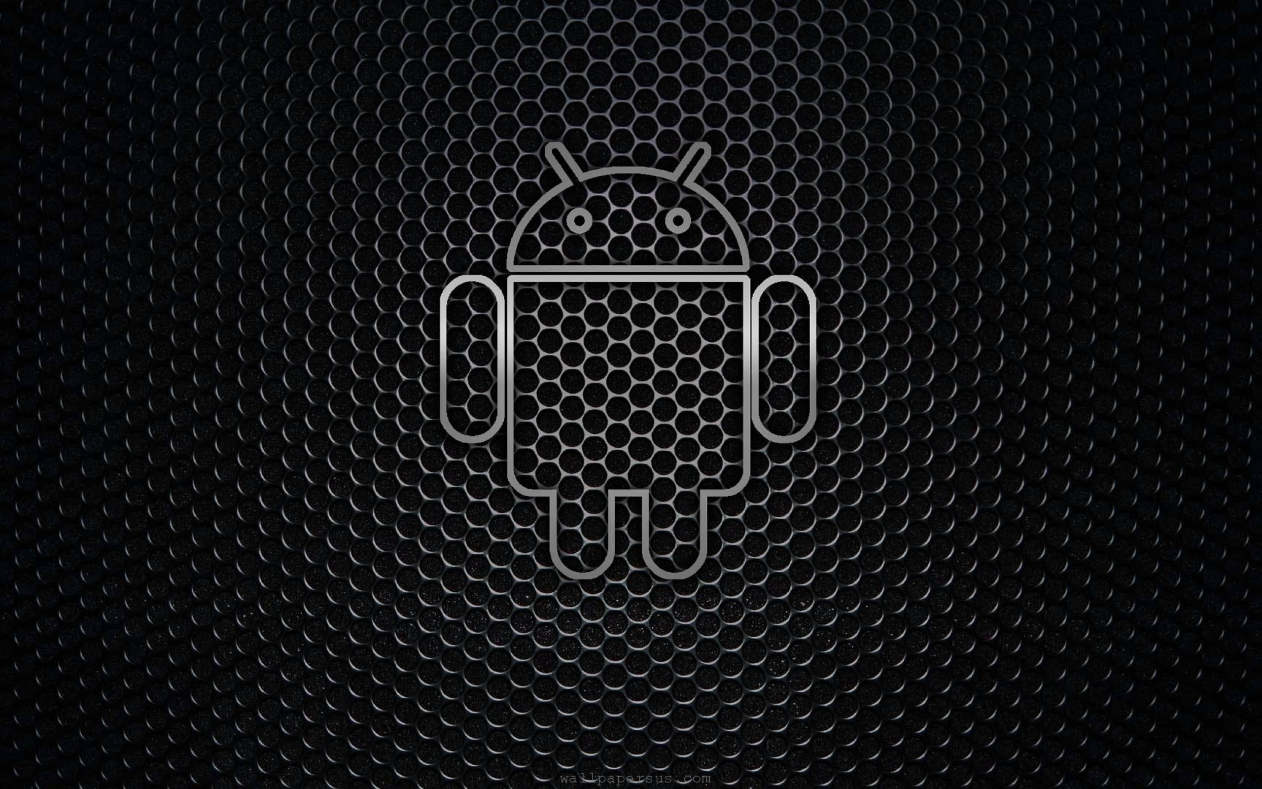 The Android robot stands surrounded by a hexagonal mesh — 2560x1600 wallpaper