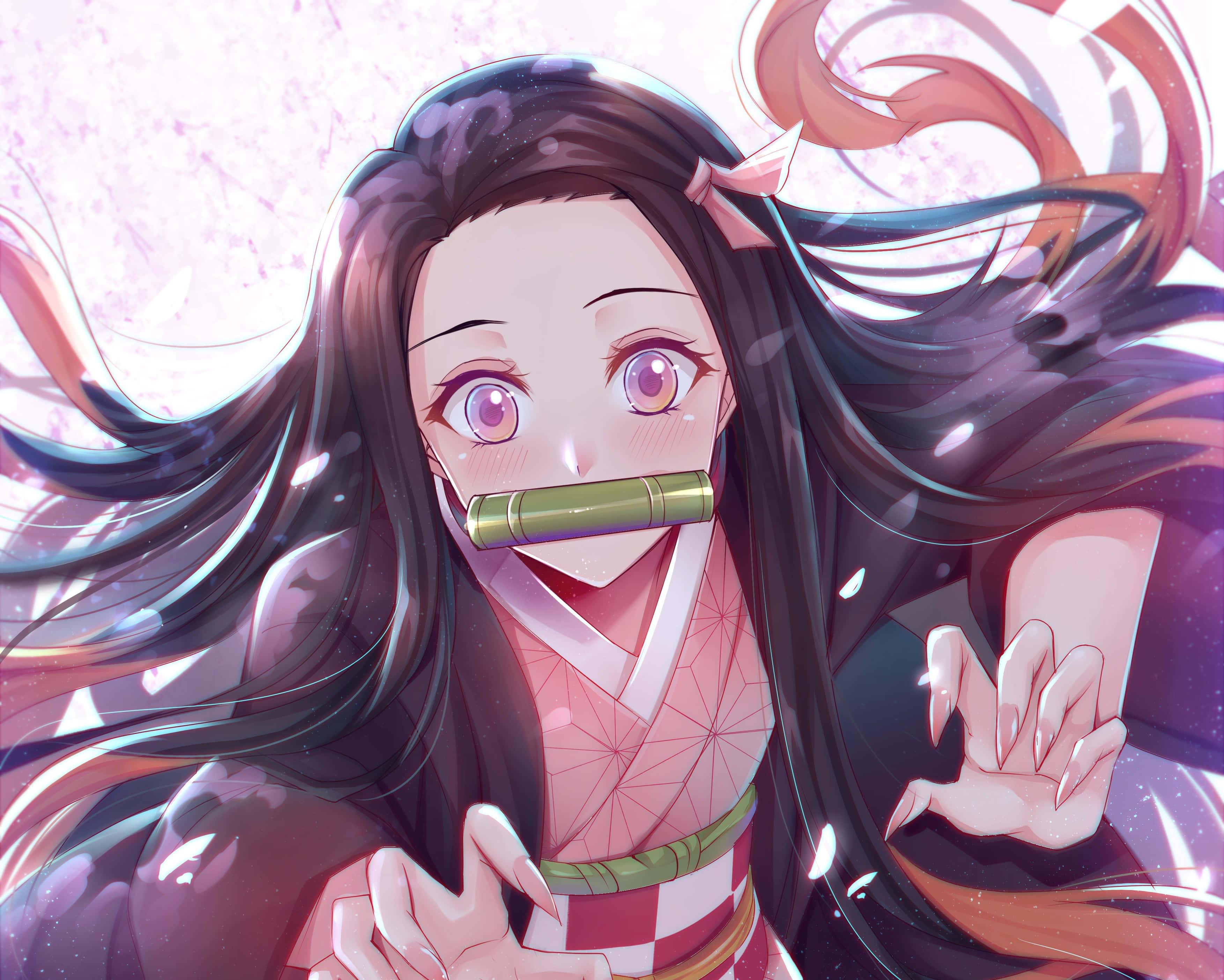 The determined demon hunter Nezuko Kamado gazing fiercely ahead. — 3507x2809 wallpaper