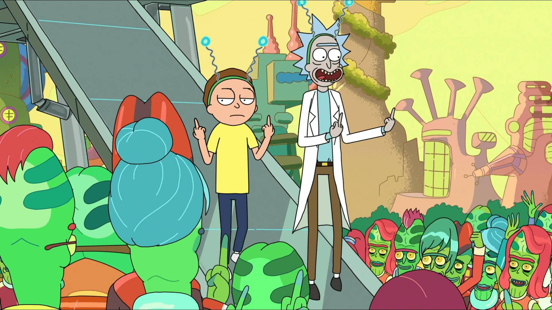 The dynamic duo Rick and Morty explore a new planet. — 1920x1080 wallpaper