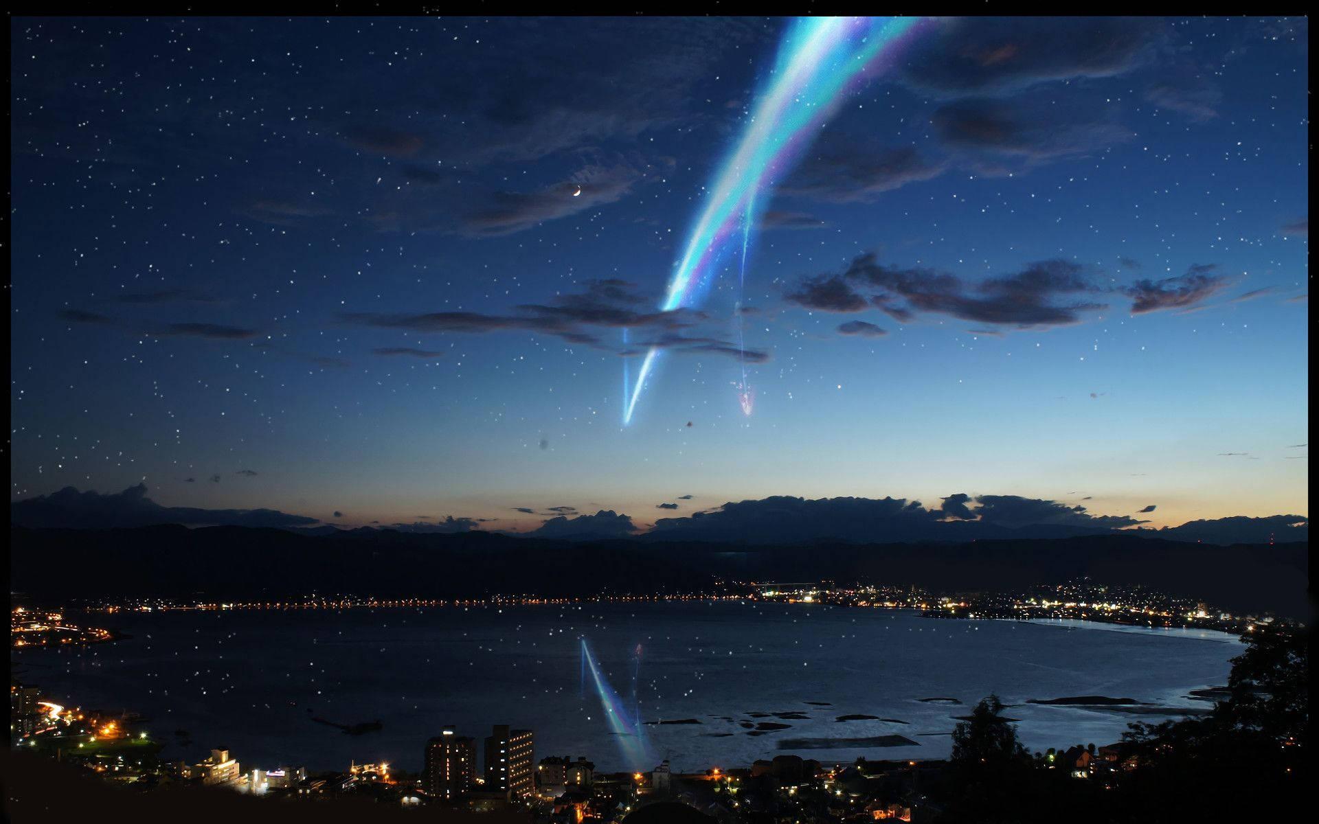 The enchanting view of Itomori Town and the Comet in the movie, Your Name — 1920x1200 wallpaper