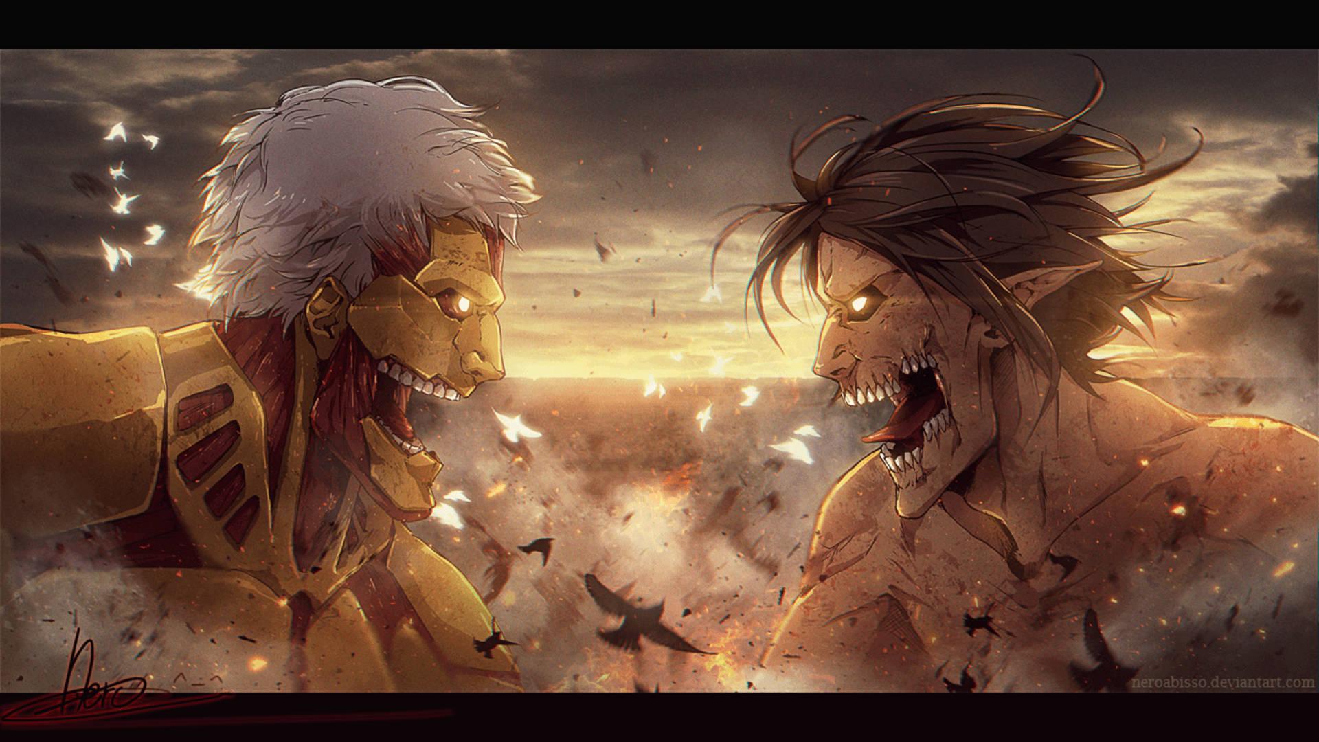 The Epic Battle between the Armored Titan and Attack Titan — 1920x1080 wallpaper