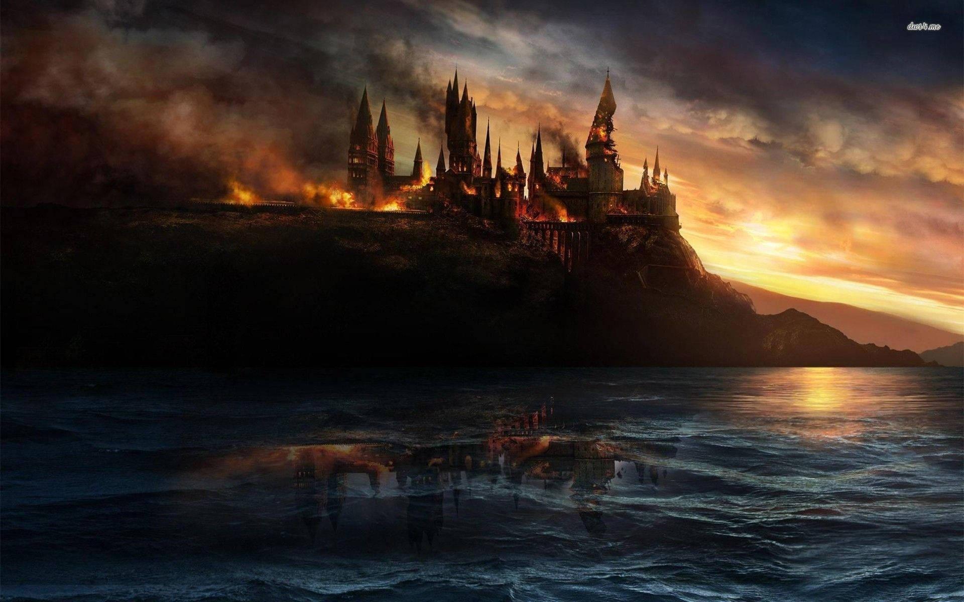 The horizon aflame as Hogwarts burns — 1920x1200 wallpaper