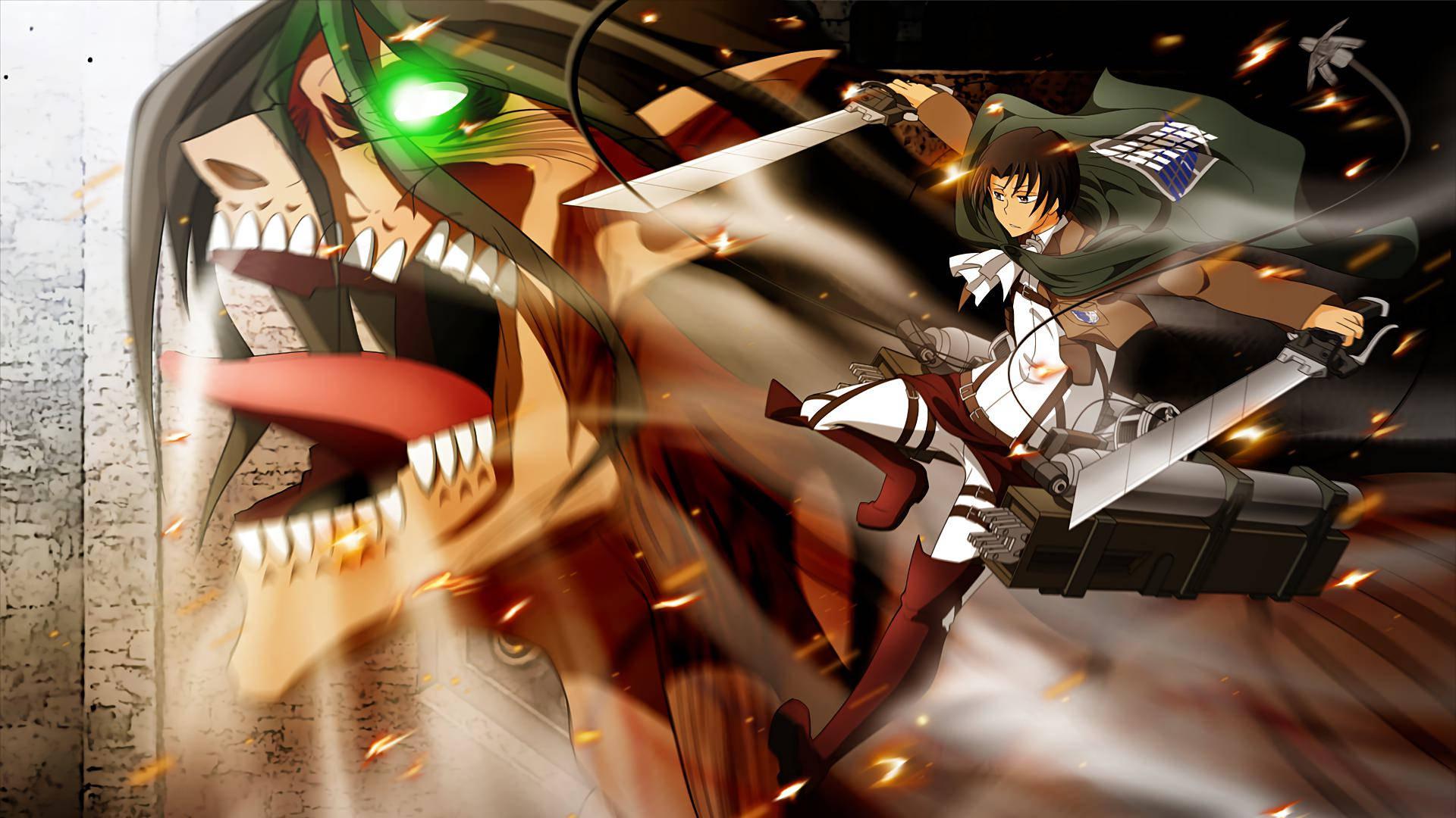 The Humanoids Levi Ackerman and the Attack Titan — 1920x1080 wallpaper