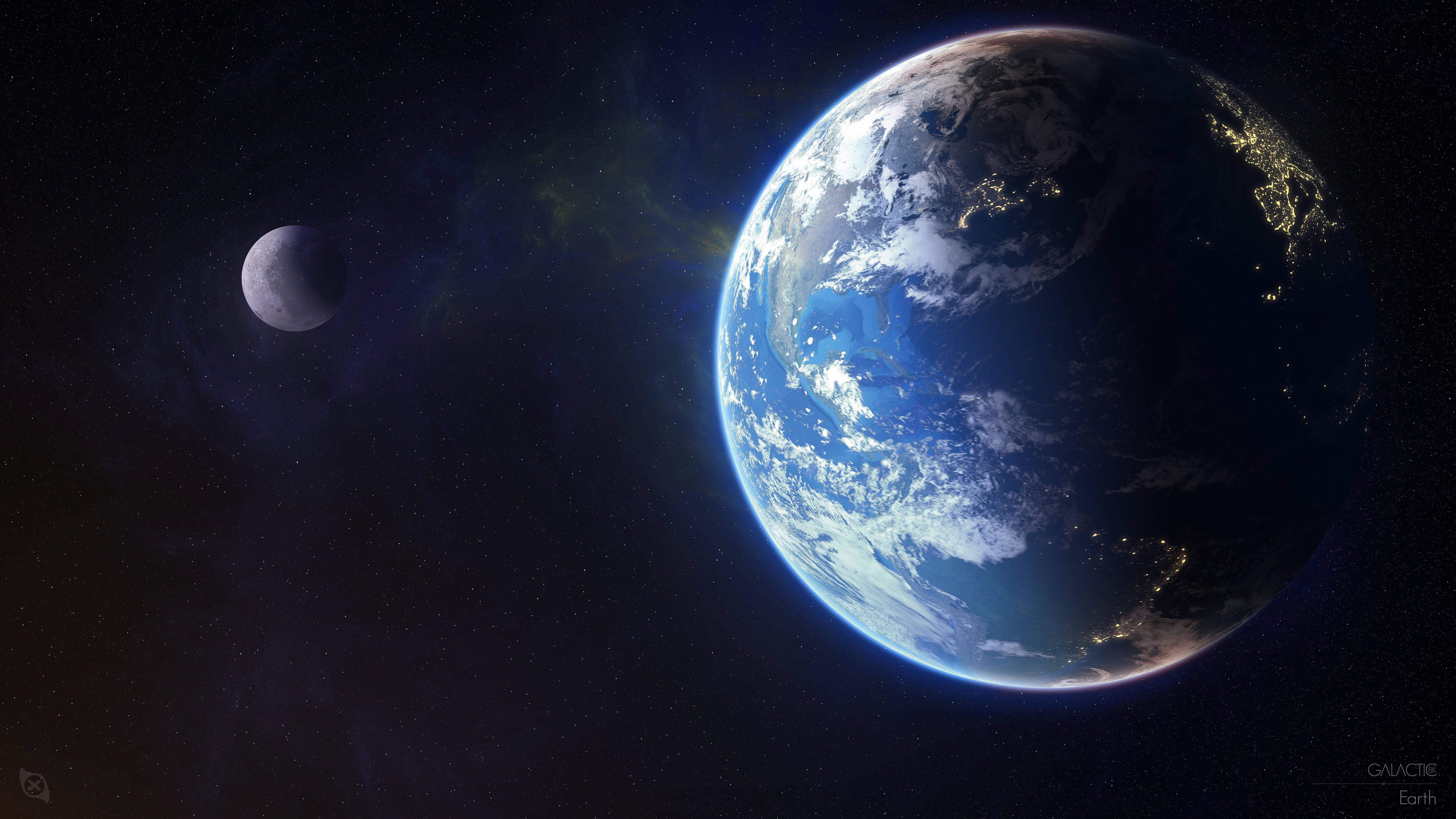 The Illuminated Earth and Moon from Space — 7680x4320 wallpaper