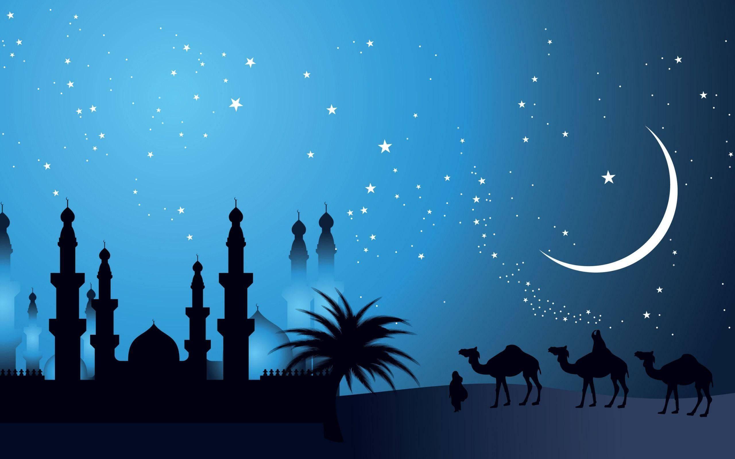 The Illuminated Islamic mosque at night — 2560x1600 wallpaper