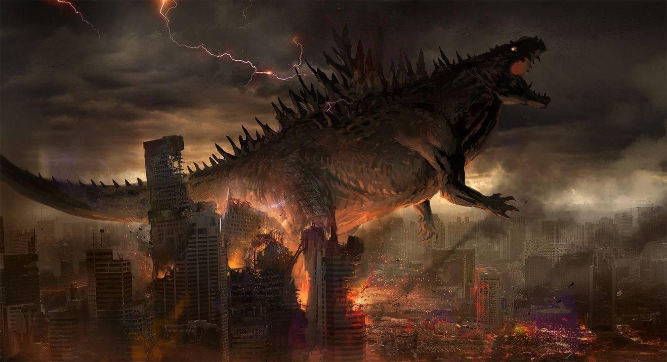 The Legendary Godzilla Looms Over a City Skyline — 1350x732 wallpaper