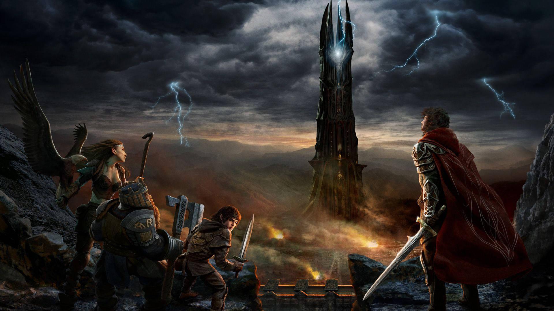 the lord of the rings - a tower with a group of people — 1920x1080 wallpaper