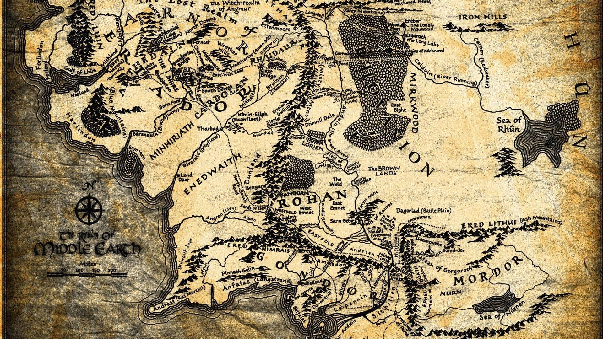 The Middle-Earth Map of J.R.R. Tolkien's Epic Fantasy "The Lord of the Rings" — 1920x1080 wallpaper