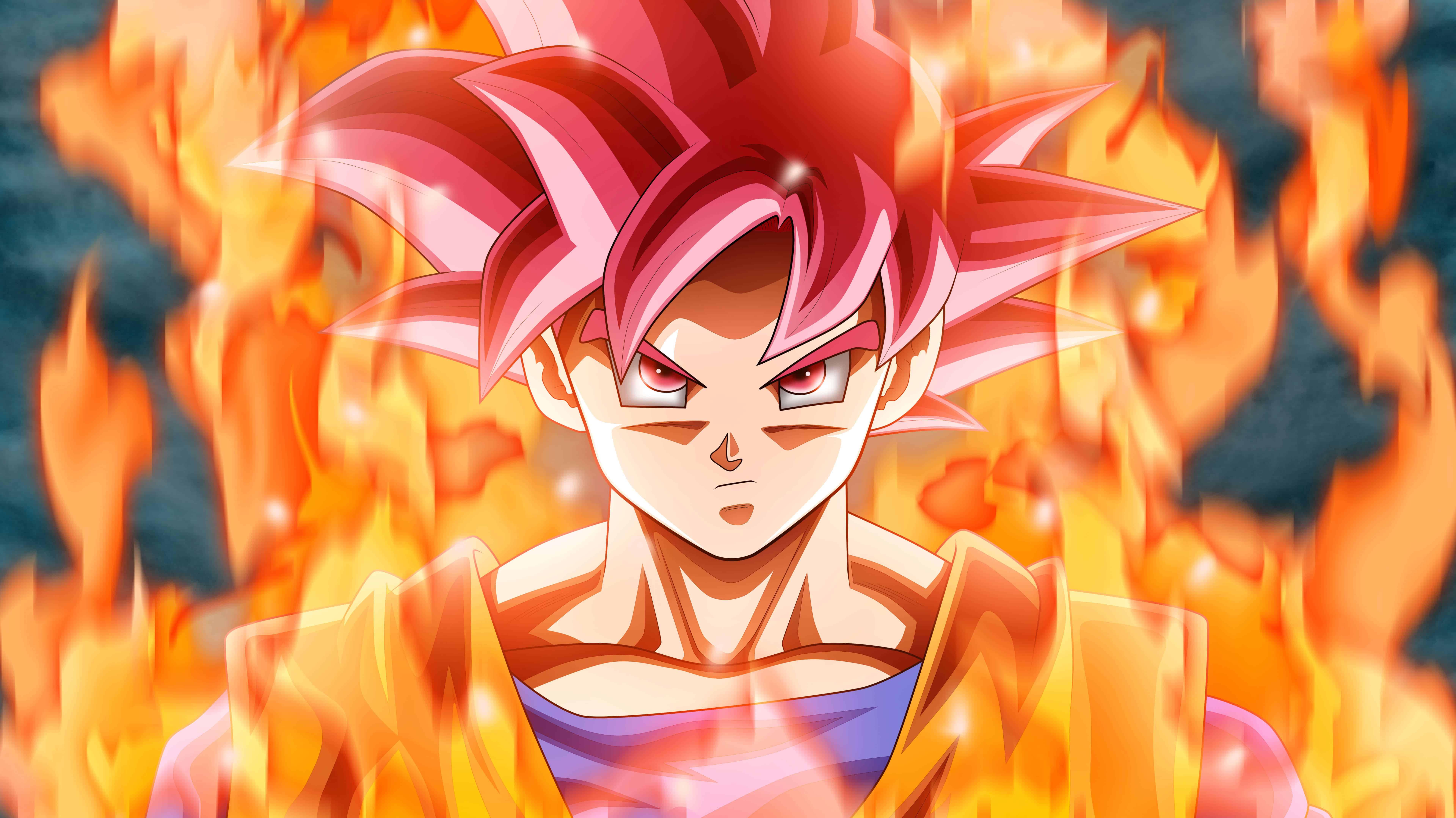 The powerful Saiyan Goku unleashes his strength in the epic anime series Dragon Ball Super. — 7680x4320 wallpaper