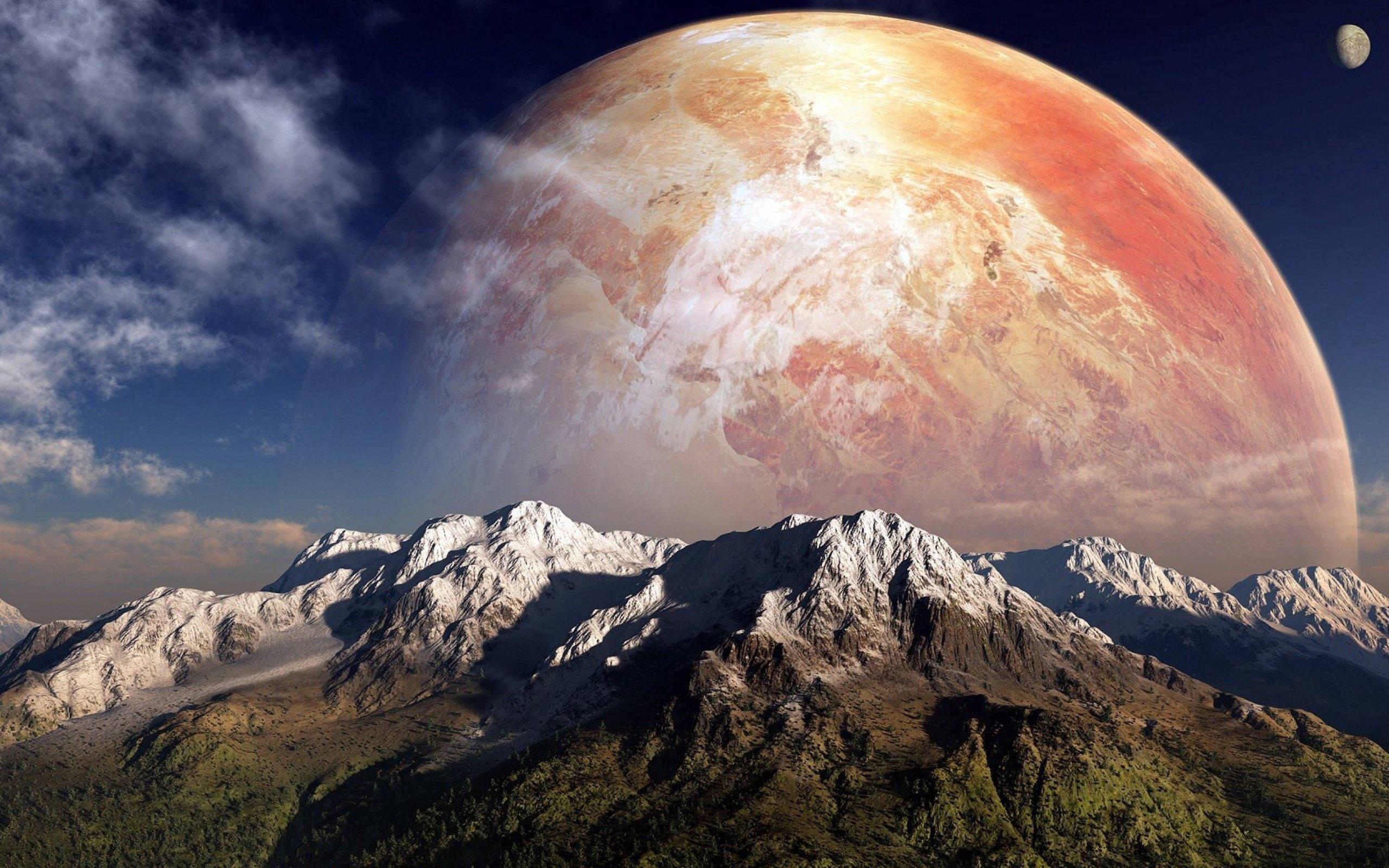 The serene alpine landscape of moon and mountains — 2560x1600 wallpaper