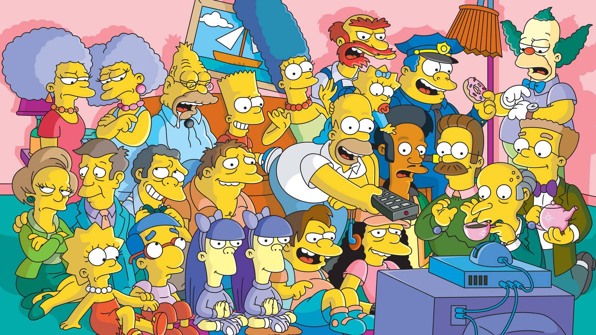 The Simpsons Characters Watching TV — 1920x1080 wallpaper