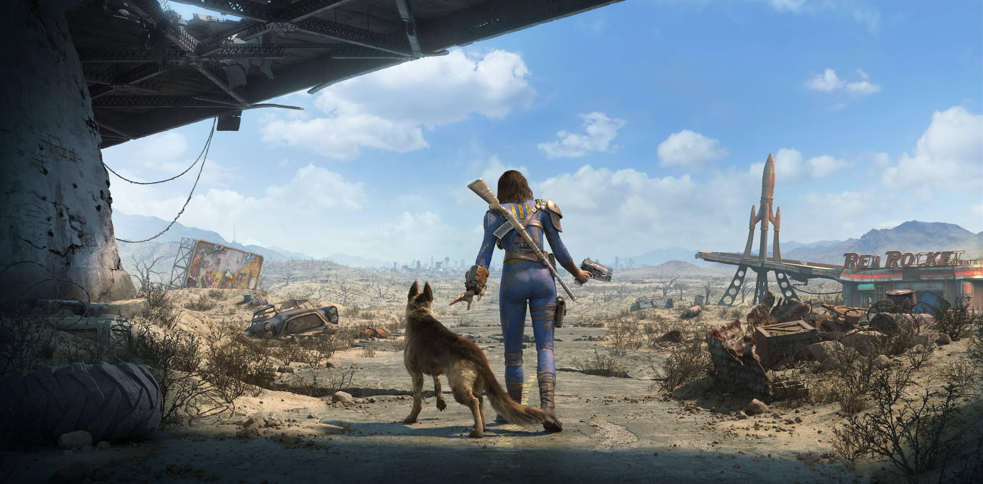 The Sole Survivor, braving the wasteland in Fallout 4 — 4096x2018 wallpaper