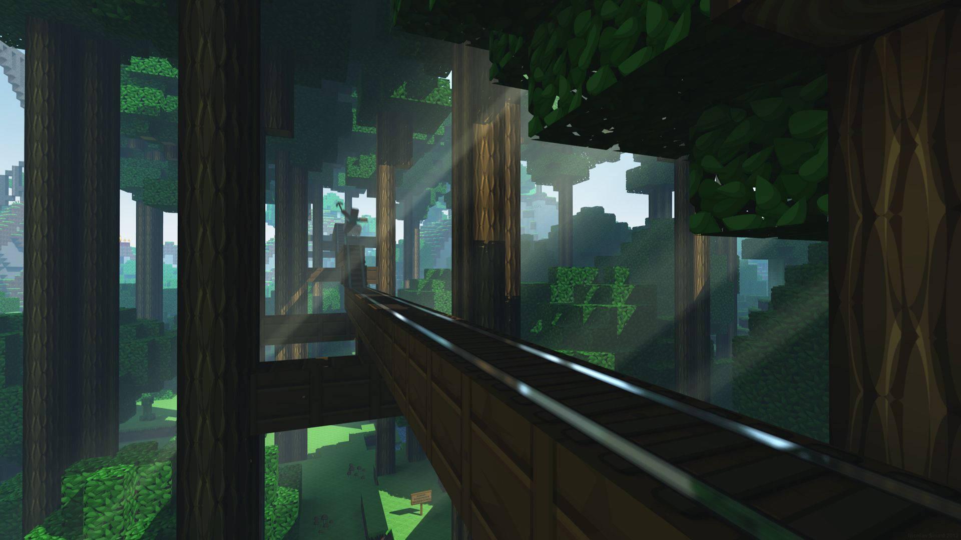 "The Sun Beats Down on a Vast Minecraft Forest"