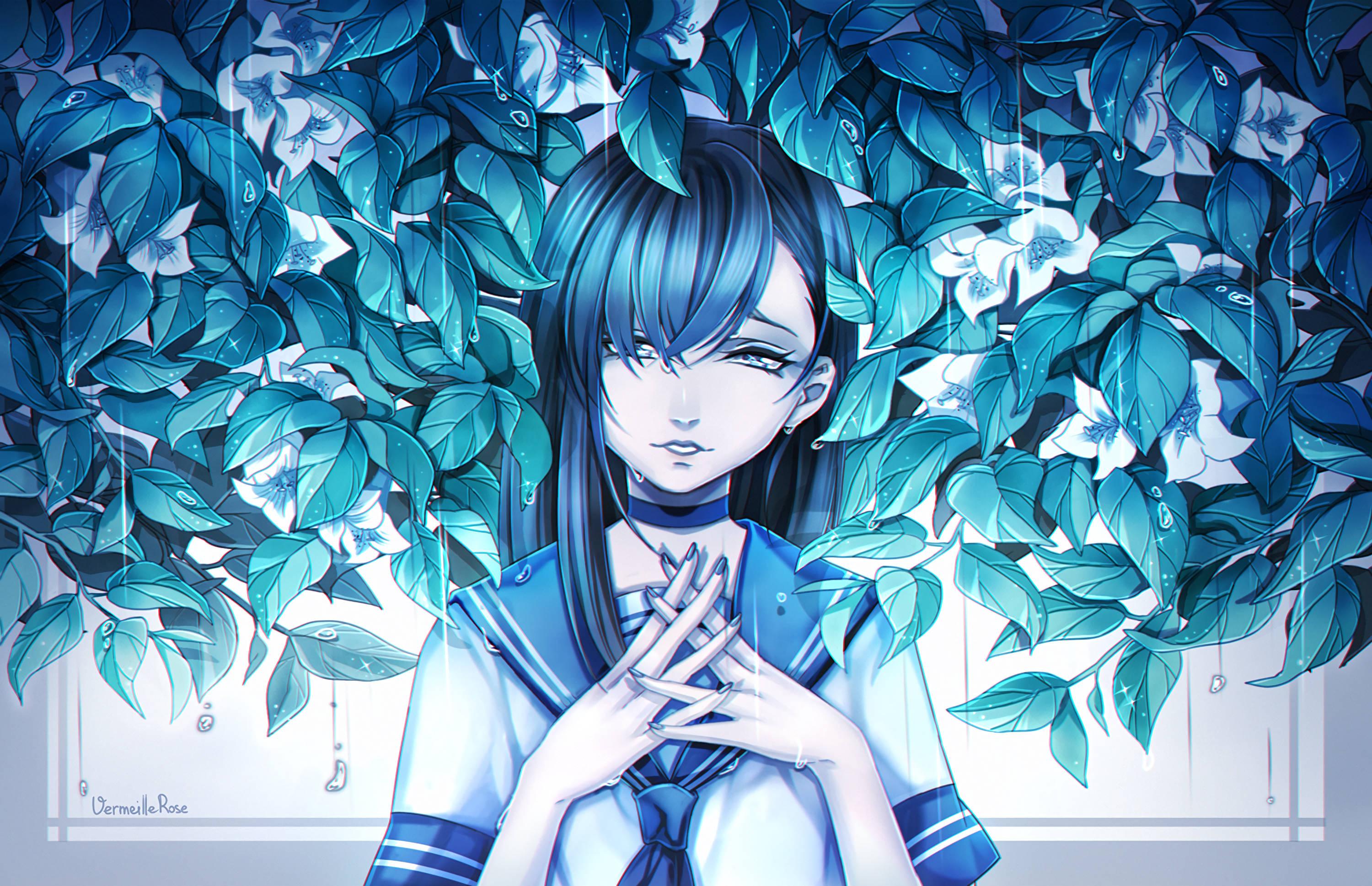 This Sad Anime Girl Feels Cold and Alone — 3000x1938 wallpaper