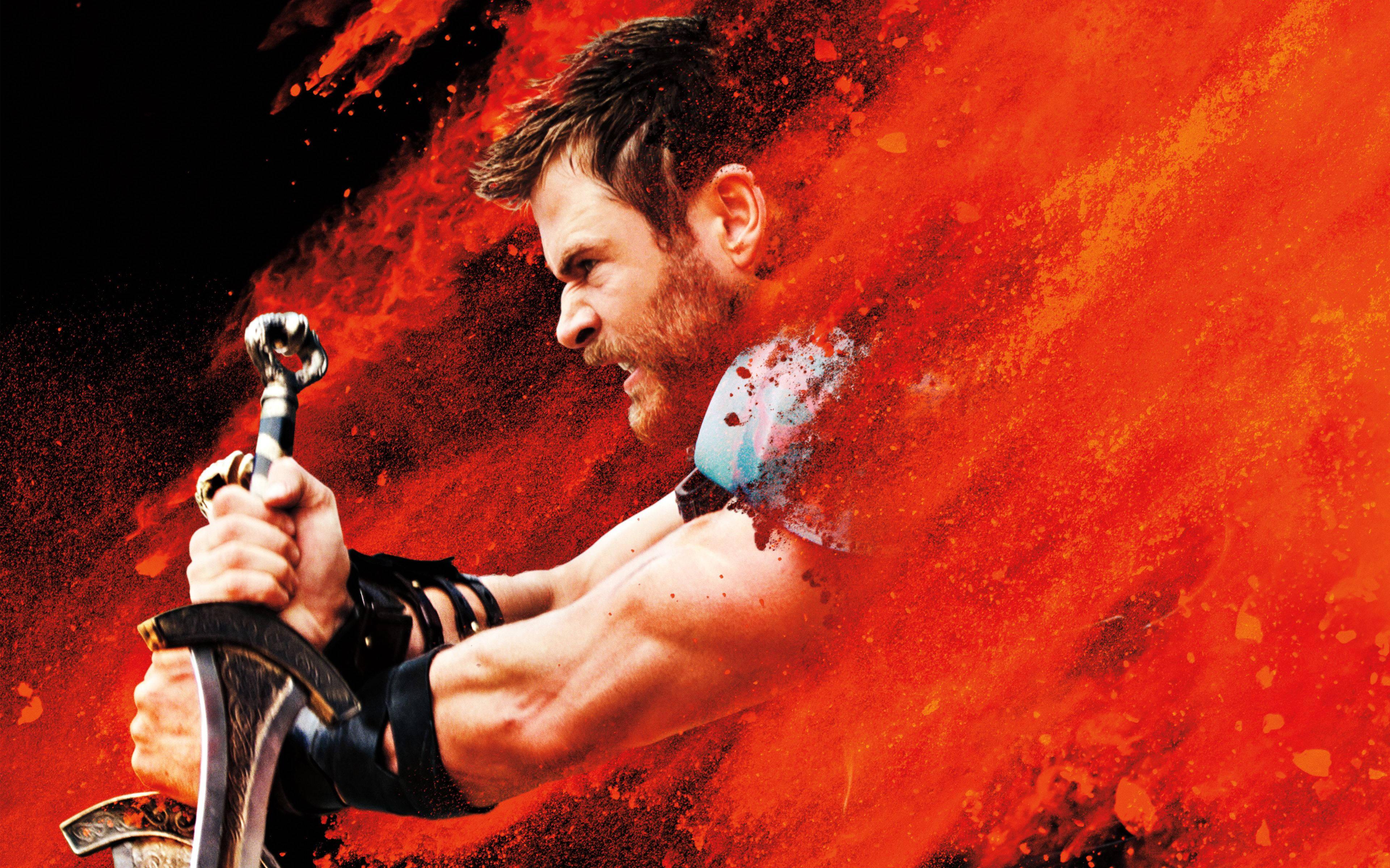 Thor battles the grandmaster in Thor: Ragnarok — 3840x2400 wallpaper