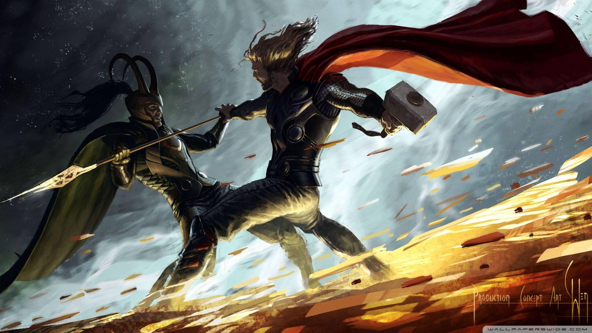 Thor vs Loki in epic battle of brothers — 1920x1080 wallpaper