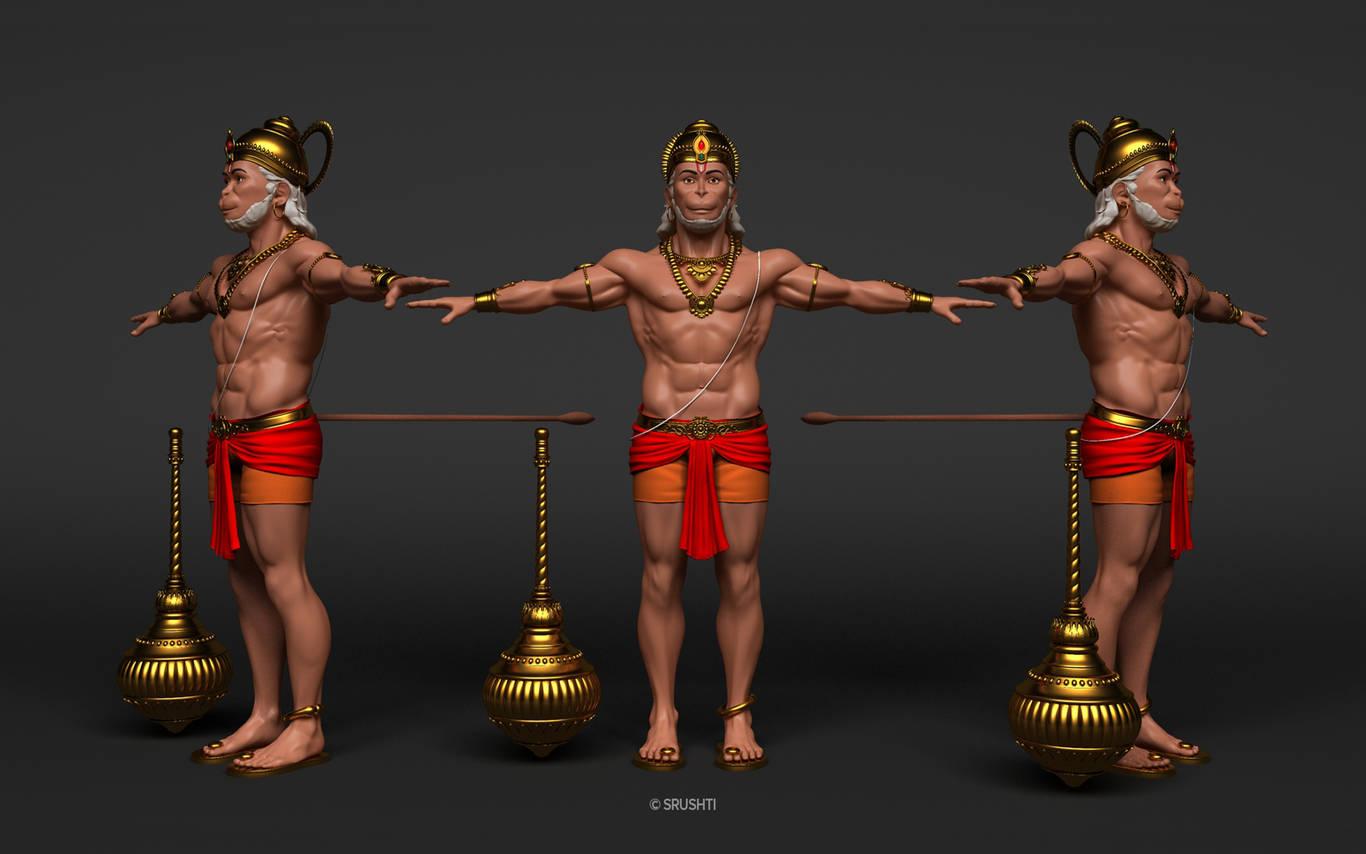 Three Lord Hanuman 3D — 1366x854 wallpaper