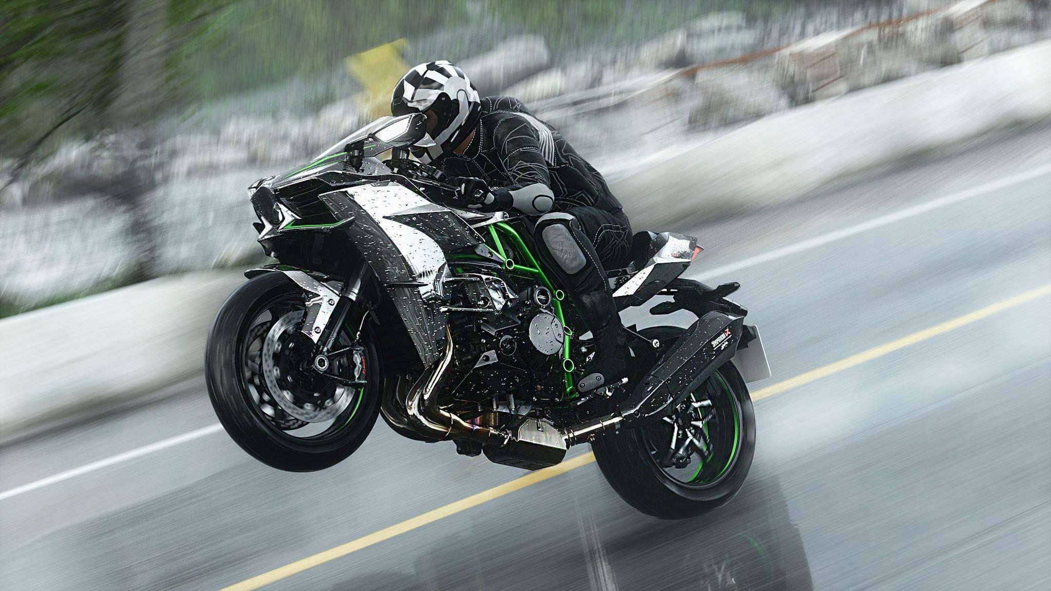 Thrill-Seeker Riding High on a Black Kawasaki H2R — 2048x1152 wallpaper