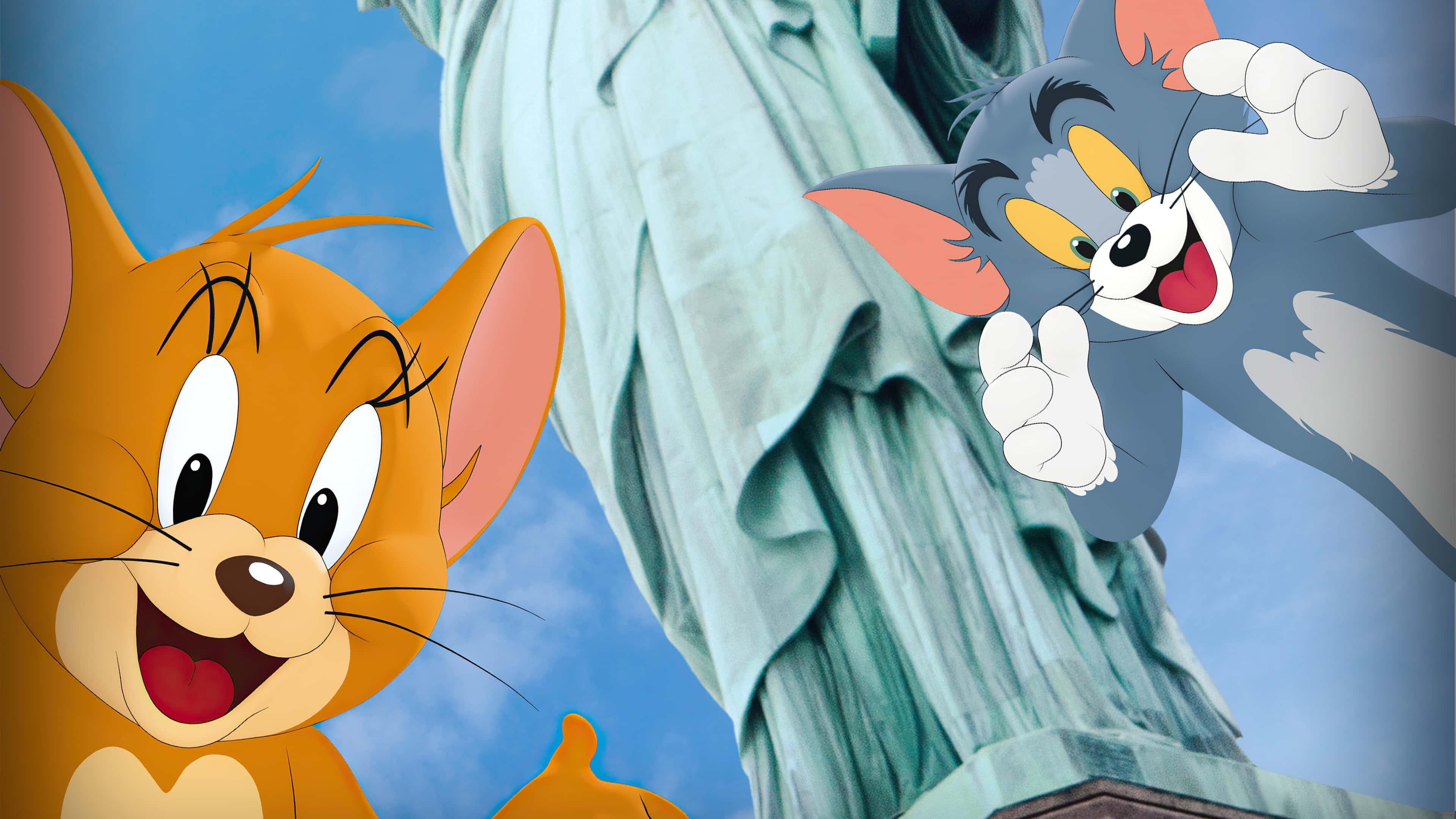 tom and jerry and the statue of liberty — 3840x2160 wallpaper