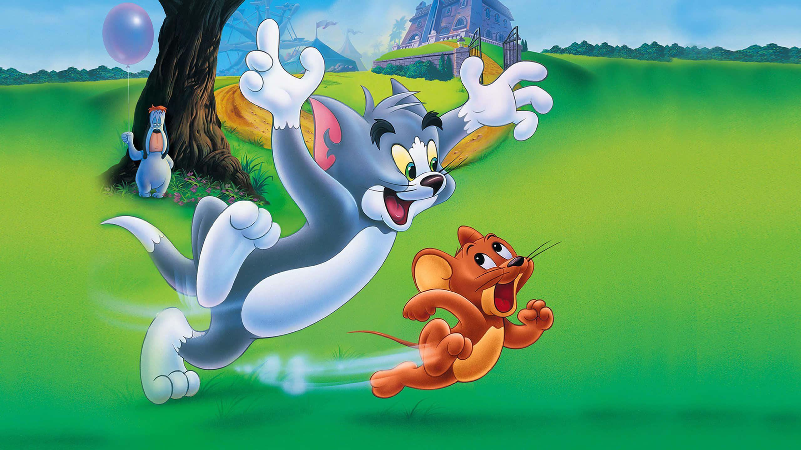 Tom and Jerry Chasing Each Other around Mousetrap — 2560x1440 wallpaper