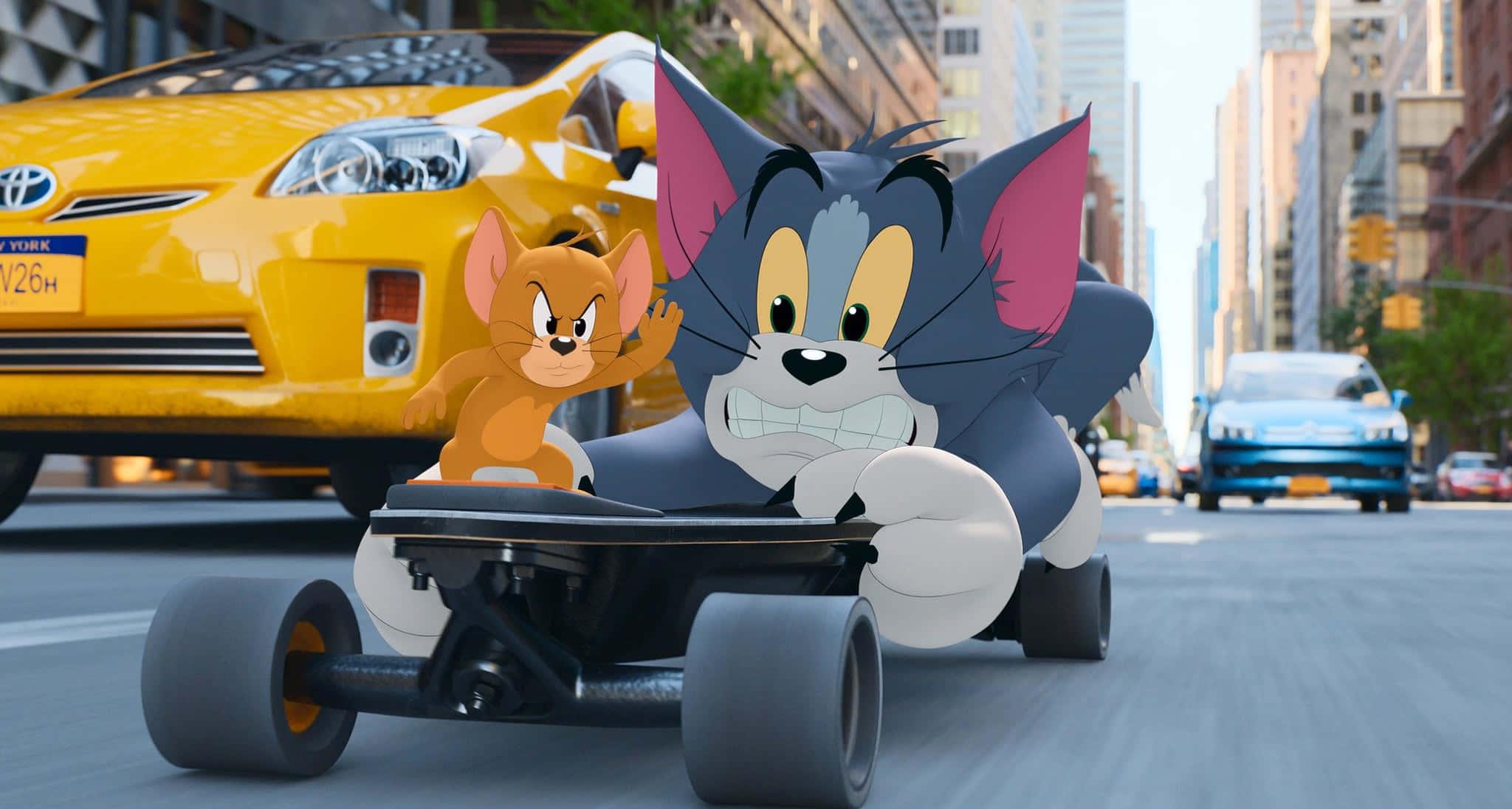 Tom and Jerry getting along for once — 2048x1096 wallpaper