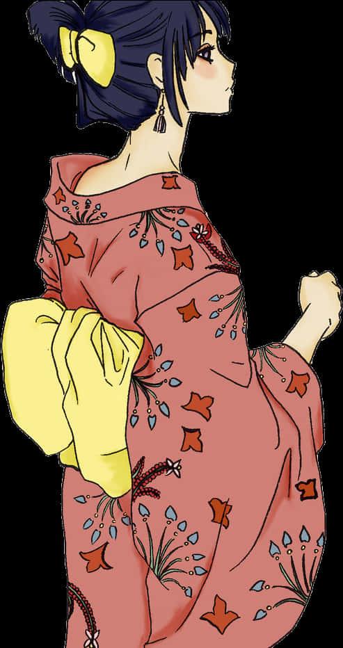 Traditional Kimono Girl Illustration — 493x932 wallpaper
