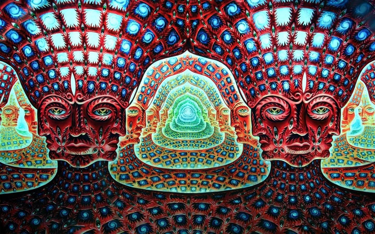 Trippy Red Faced Statue Psychedelic Art — 1440x900 wallpaper