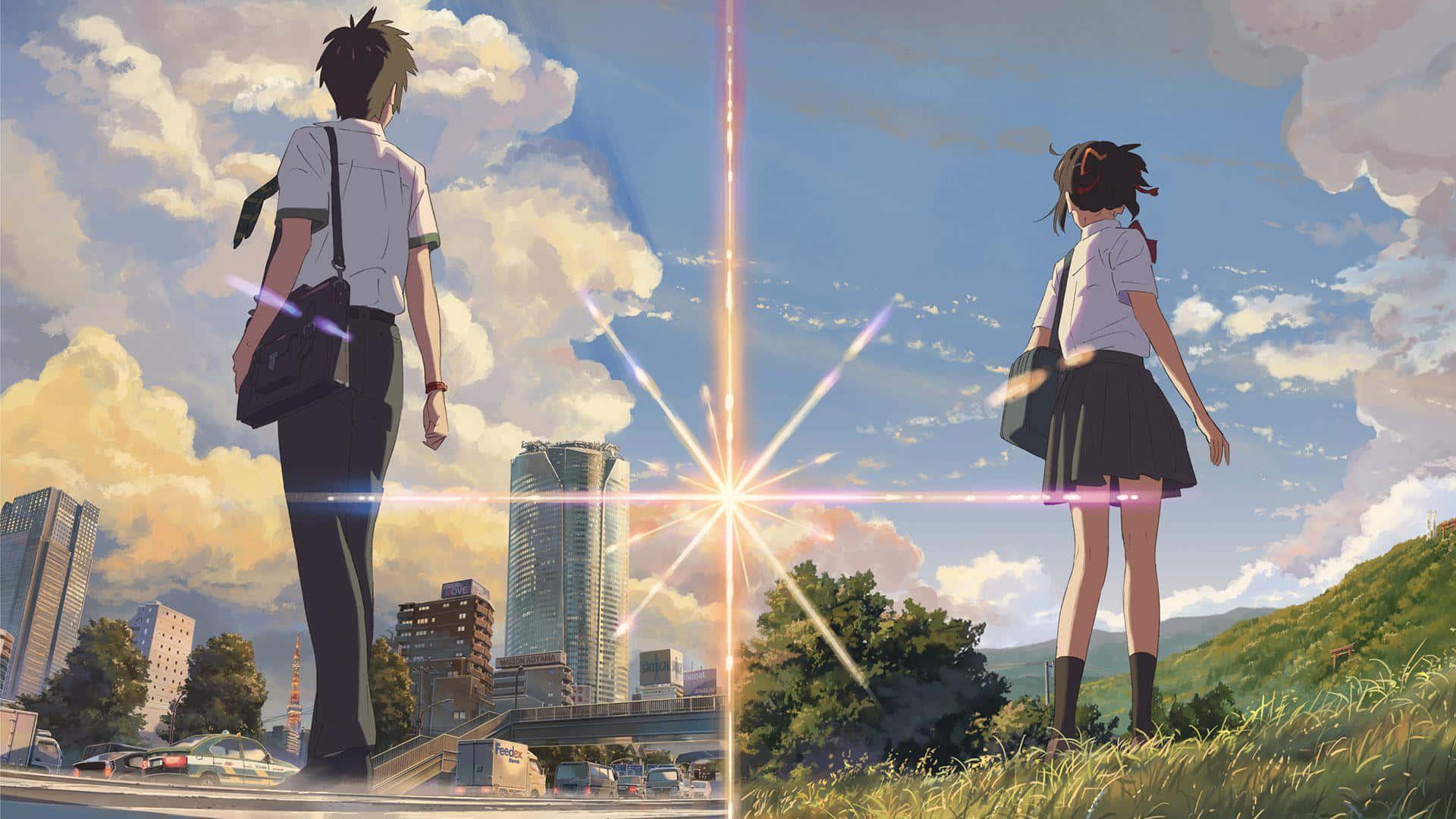 two anime characters standing on a hillside — 1920x1080 wallpaper