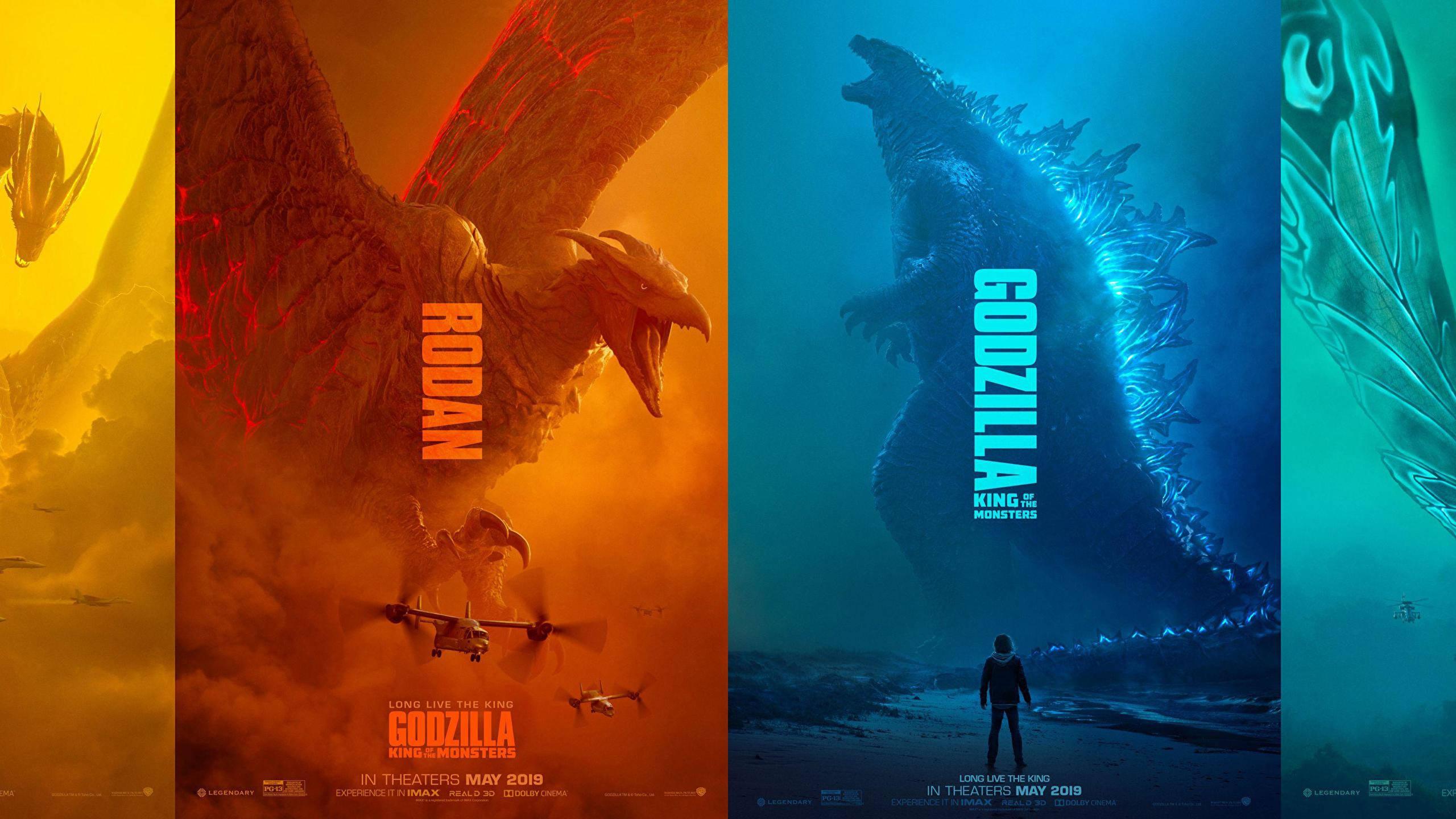 Two giants - Godzilla and Rodan - face off in a battle for supremacy. — 2560x1440 wallpaper