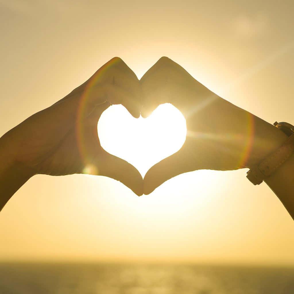 two hands making a heart shape at sunset — 1024x1024 wallpaper