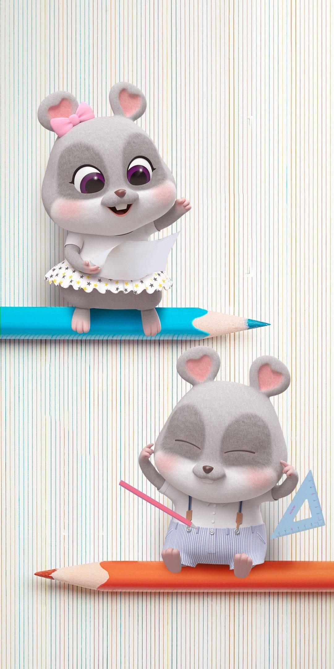Two Mice On Pencil Cartoon IPhone — 1080x2160 wallpaper