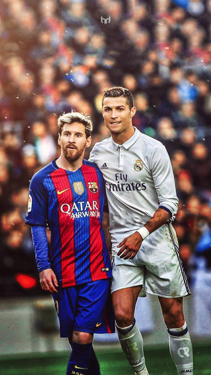 Two of the greatest soccer players of all time: Messi and Ronaldo — 681x1210 wallpaper